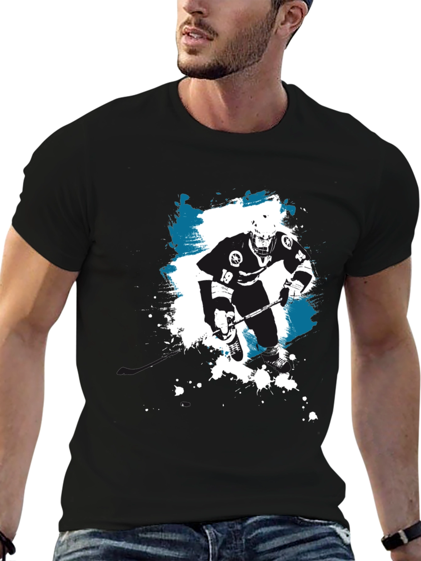 Hockey Player Graphic T-Shirt - Black