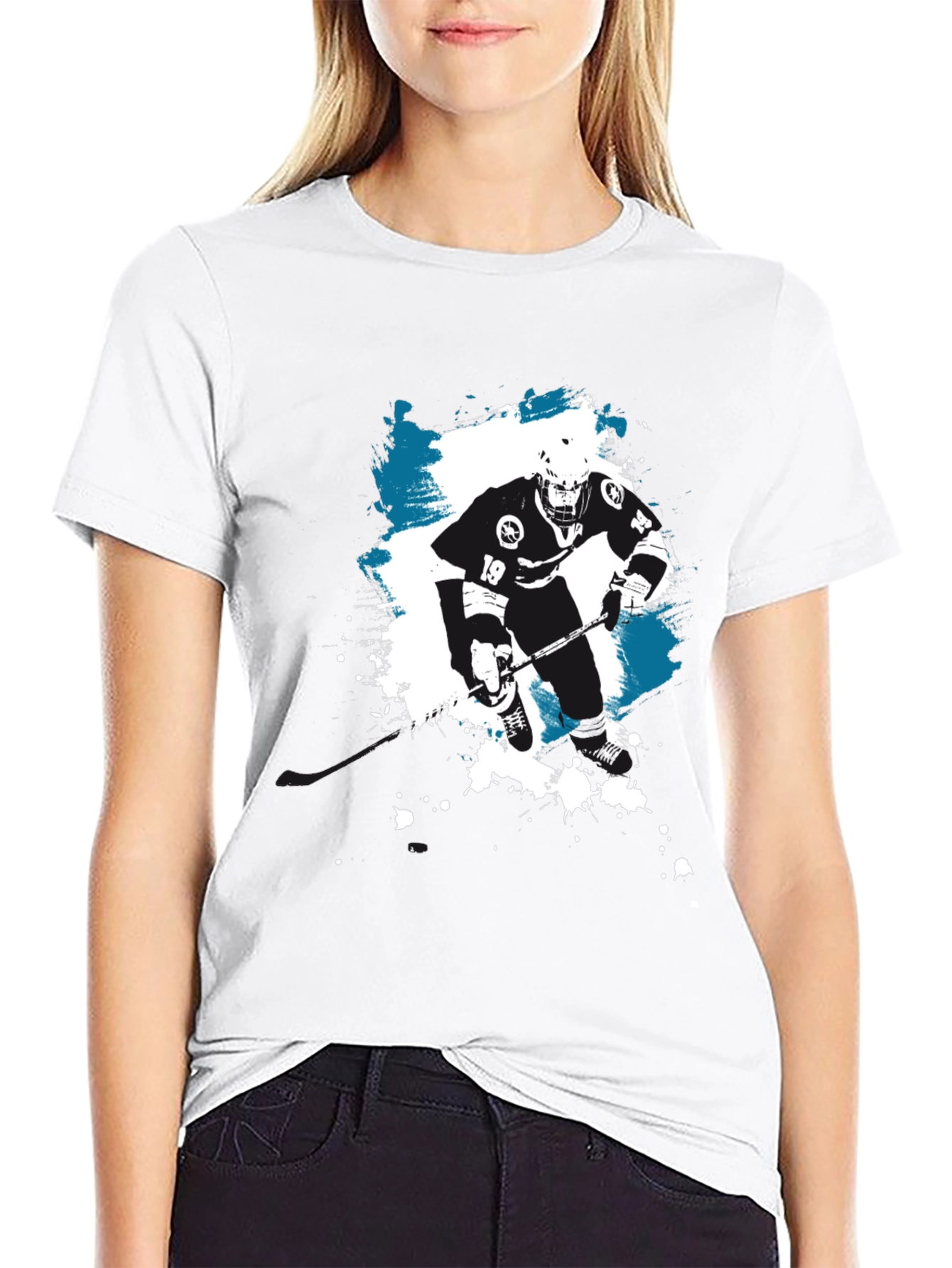 Hockey Player Graphic T-Shirt - Black
