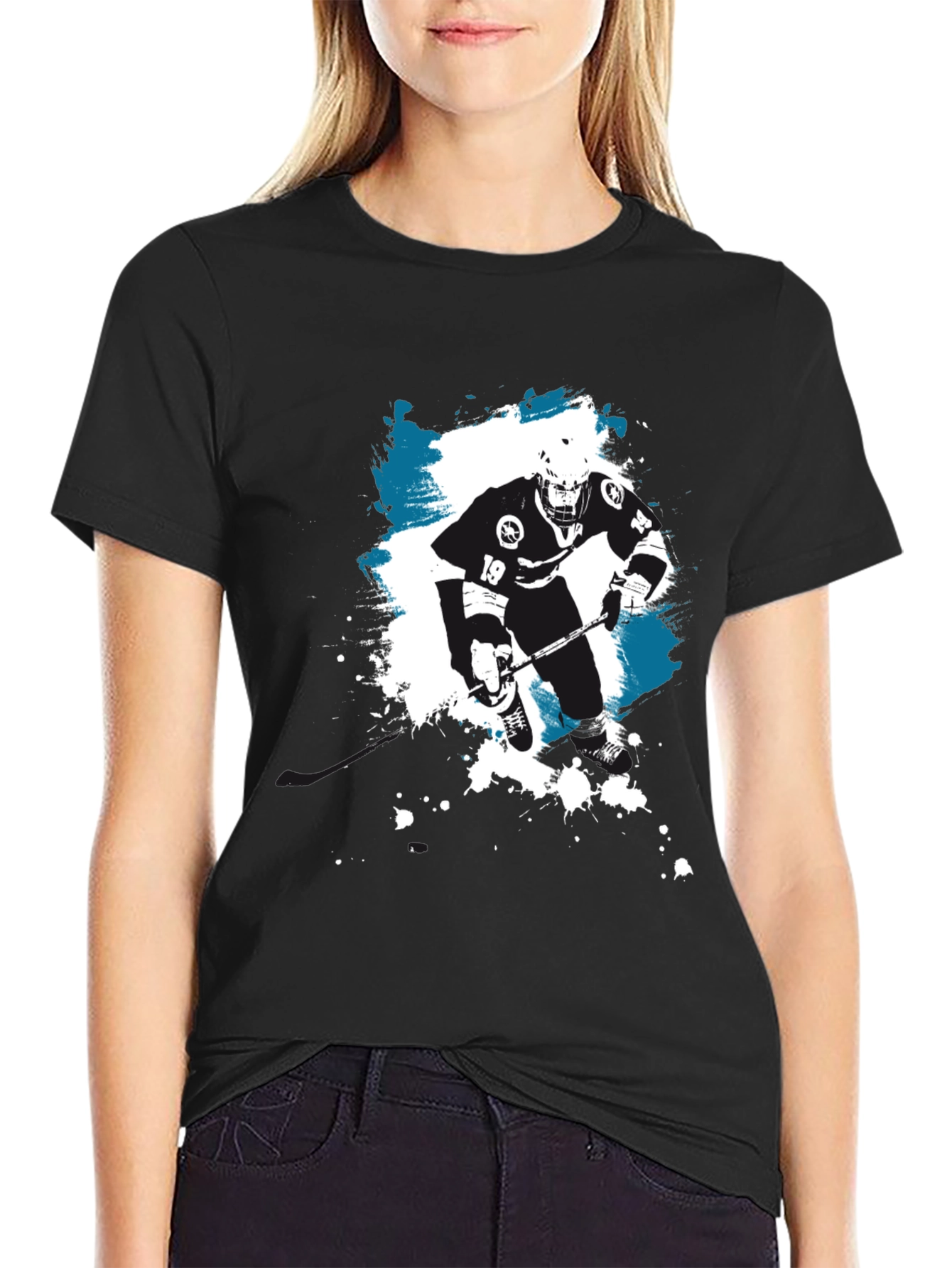 Hockey Player Graphic T-Shirt - Black