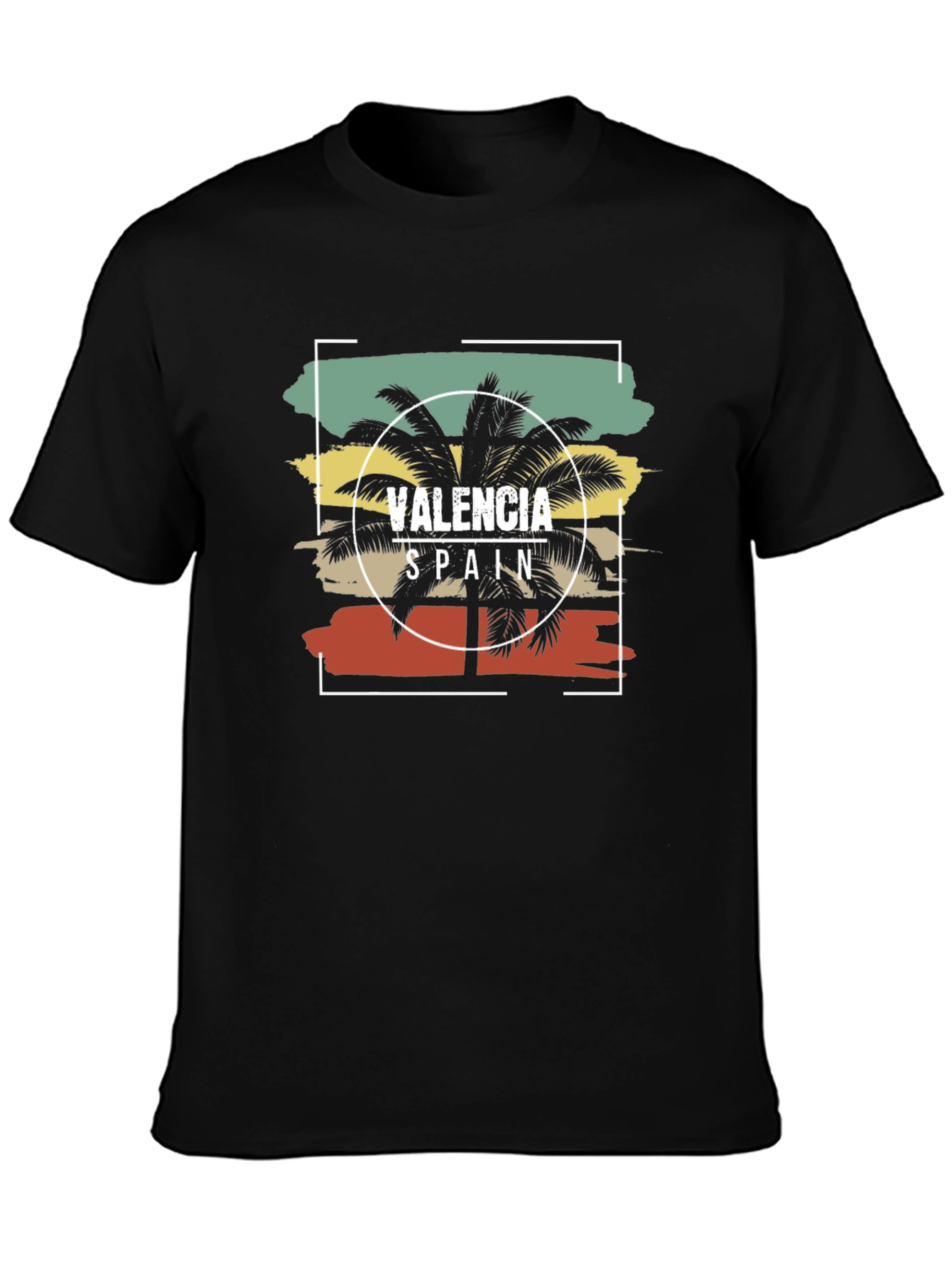 Valencia Spain Palm Tree Graphic Tee - Black