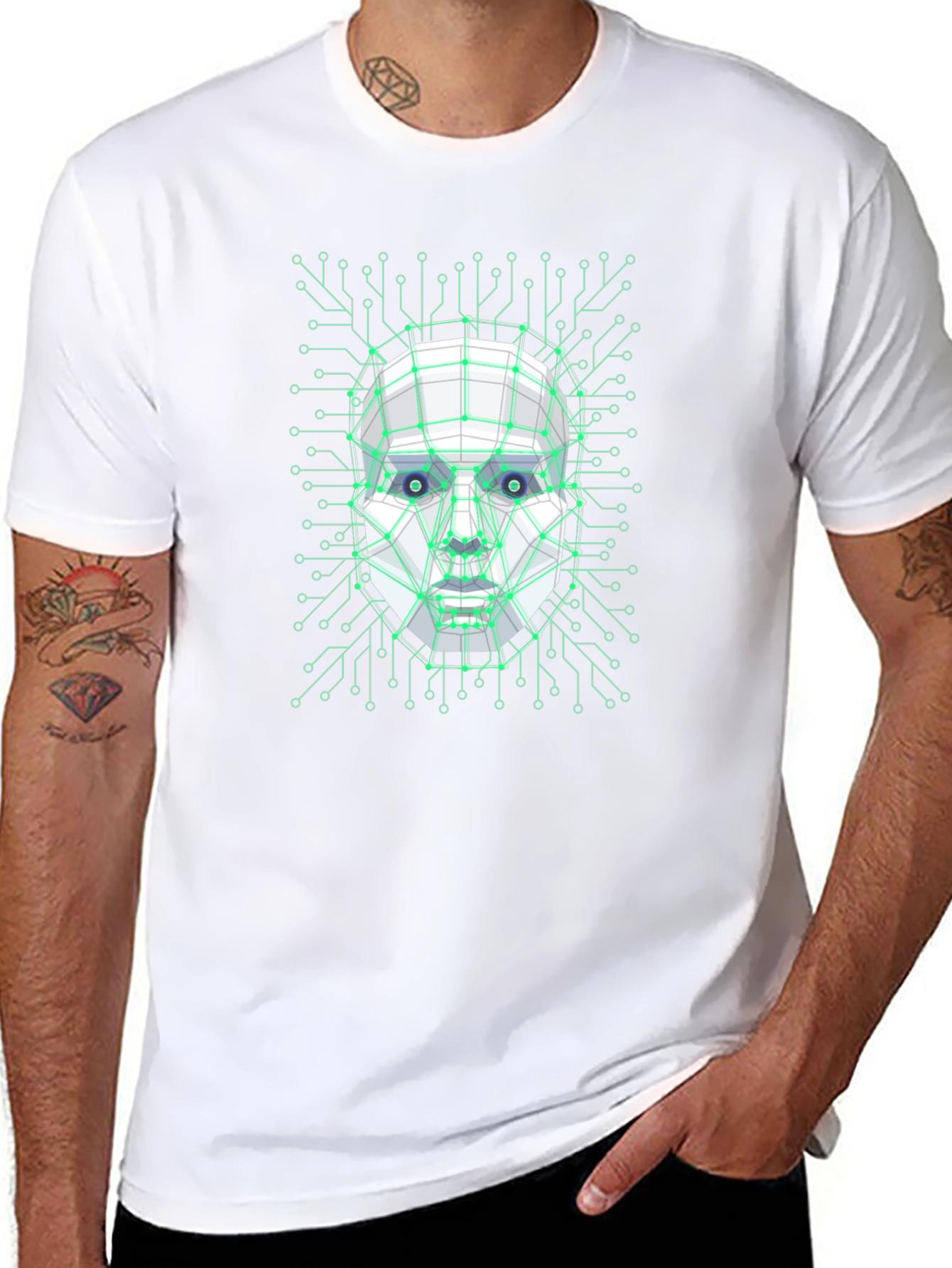 Cybernetic Face T-Shirt - Futuristic Design
