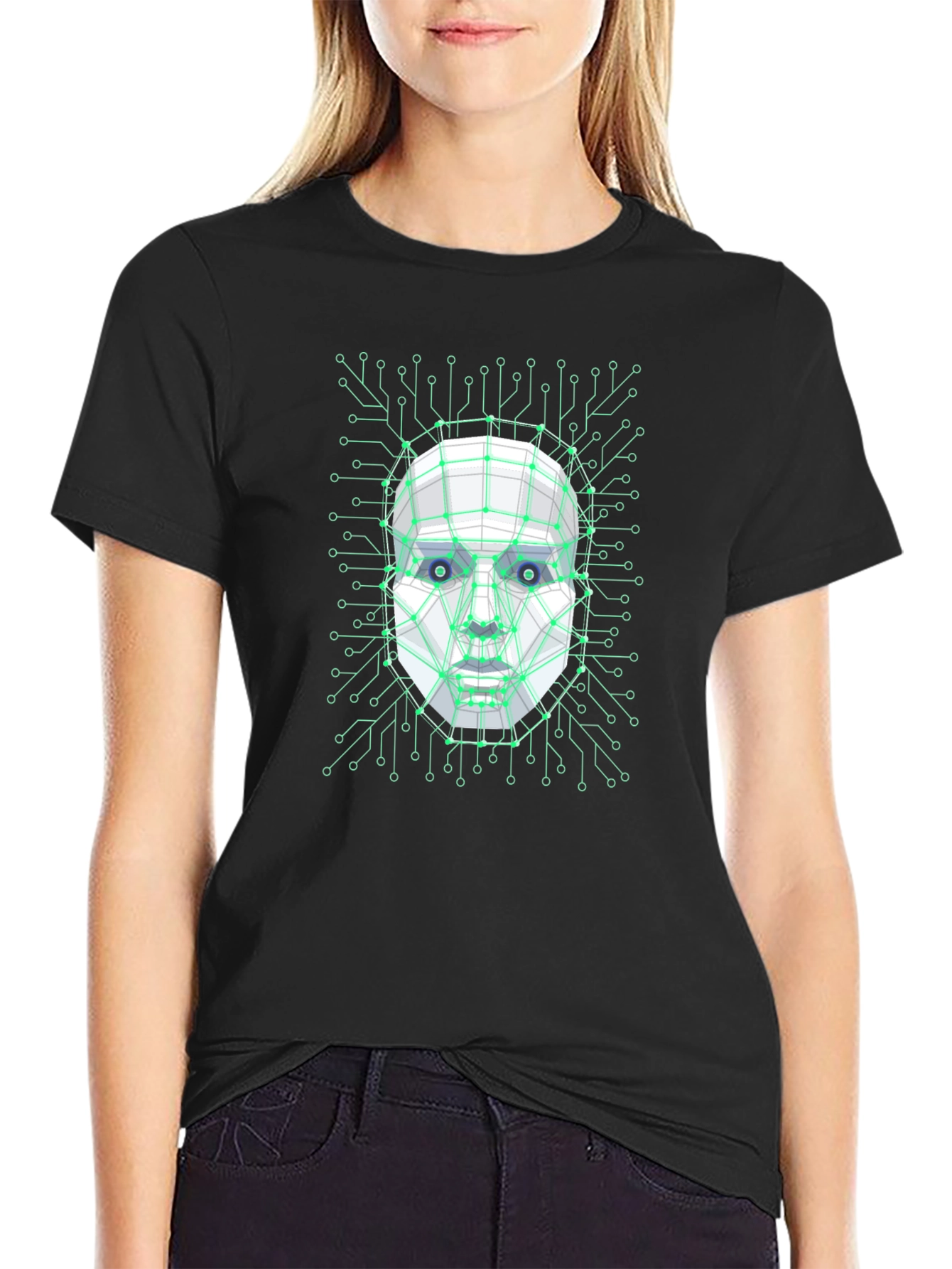 Cybernetic Face T-Shirt - Futuristic Design
