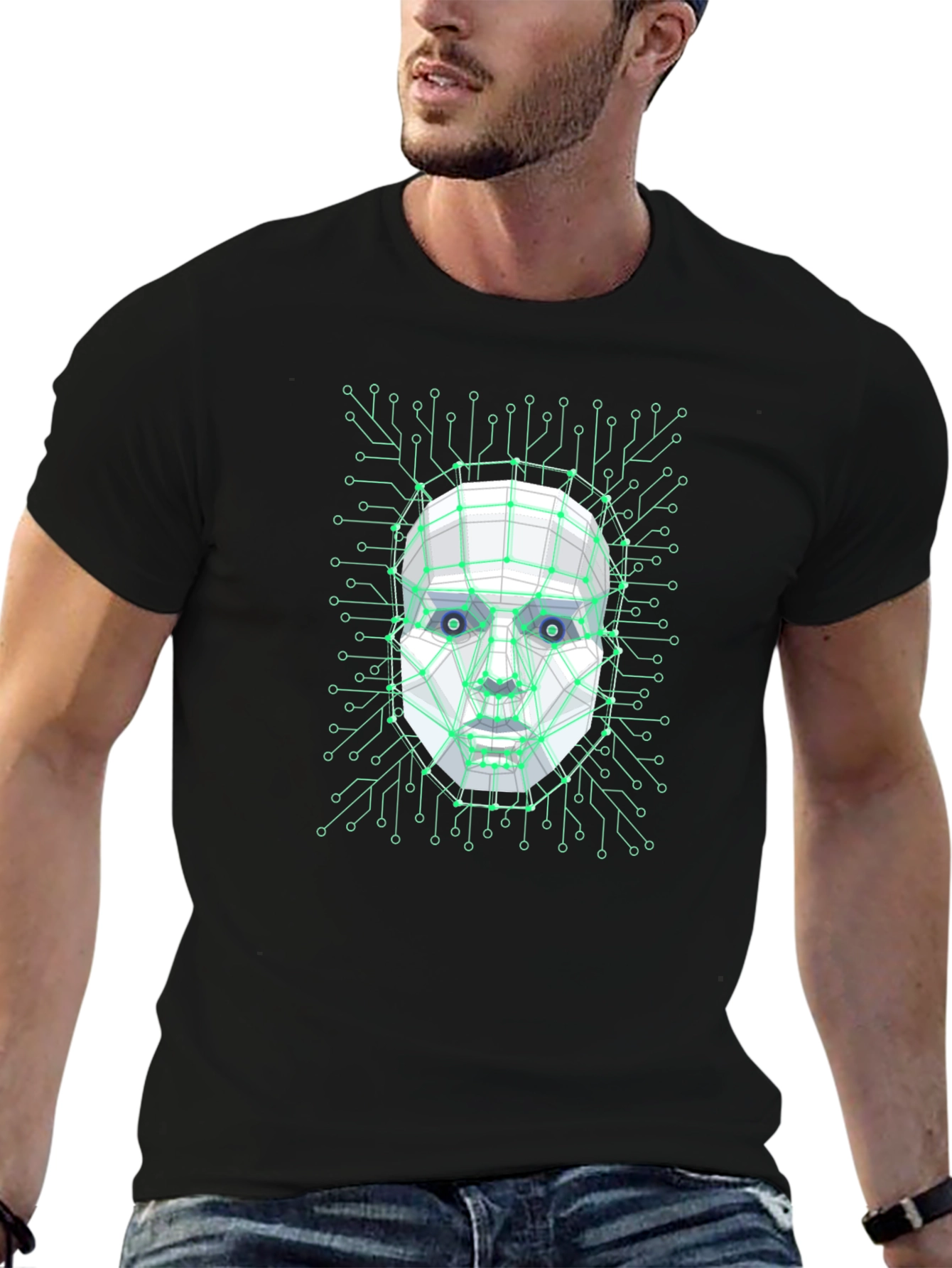 Cybernetic Face T-Shirt - Futuristic Design