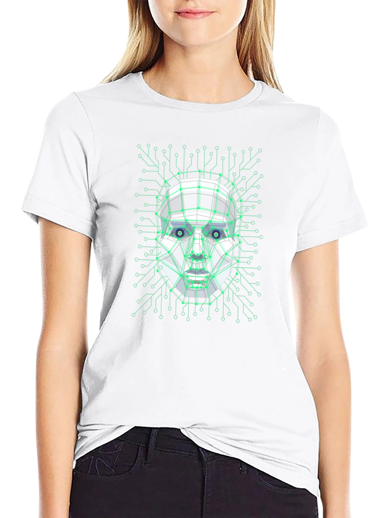 Cybernetic Face T-Shirt - Futuristic Design