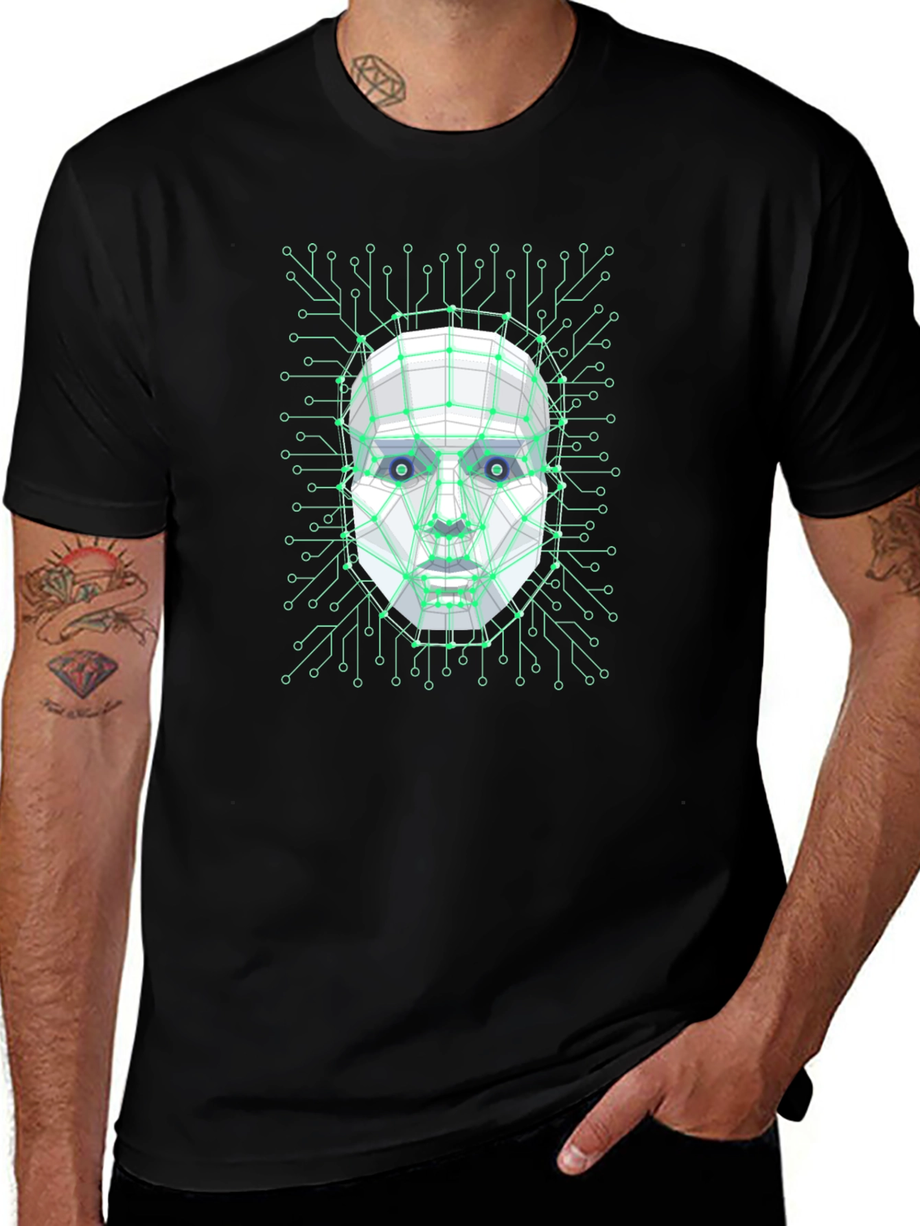 Cybernetic Face T-Shirt - Futuristic Design