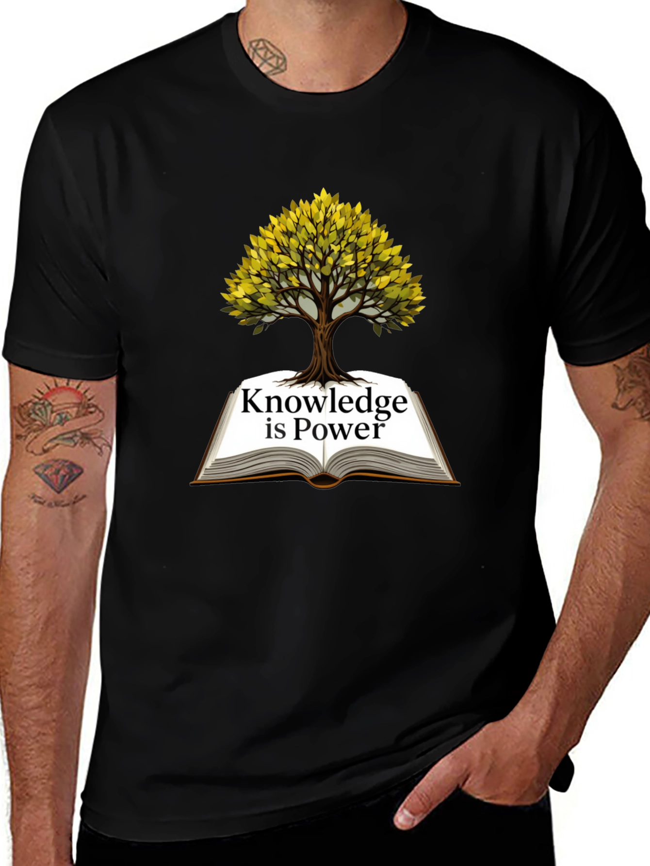 Knowledge is Power T-Shirt - Book and Tree Design
