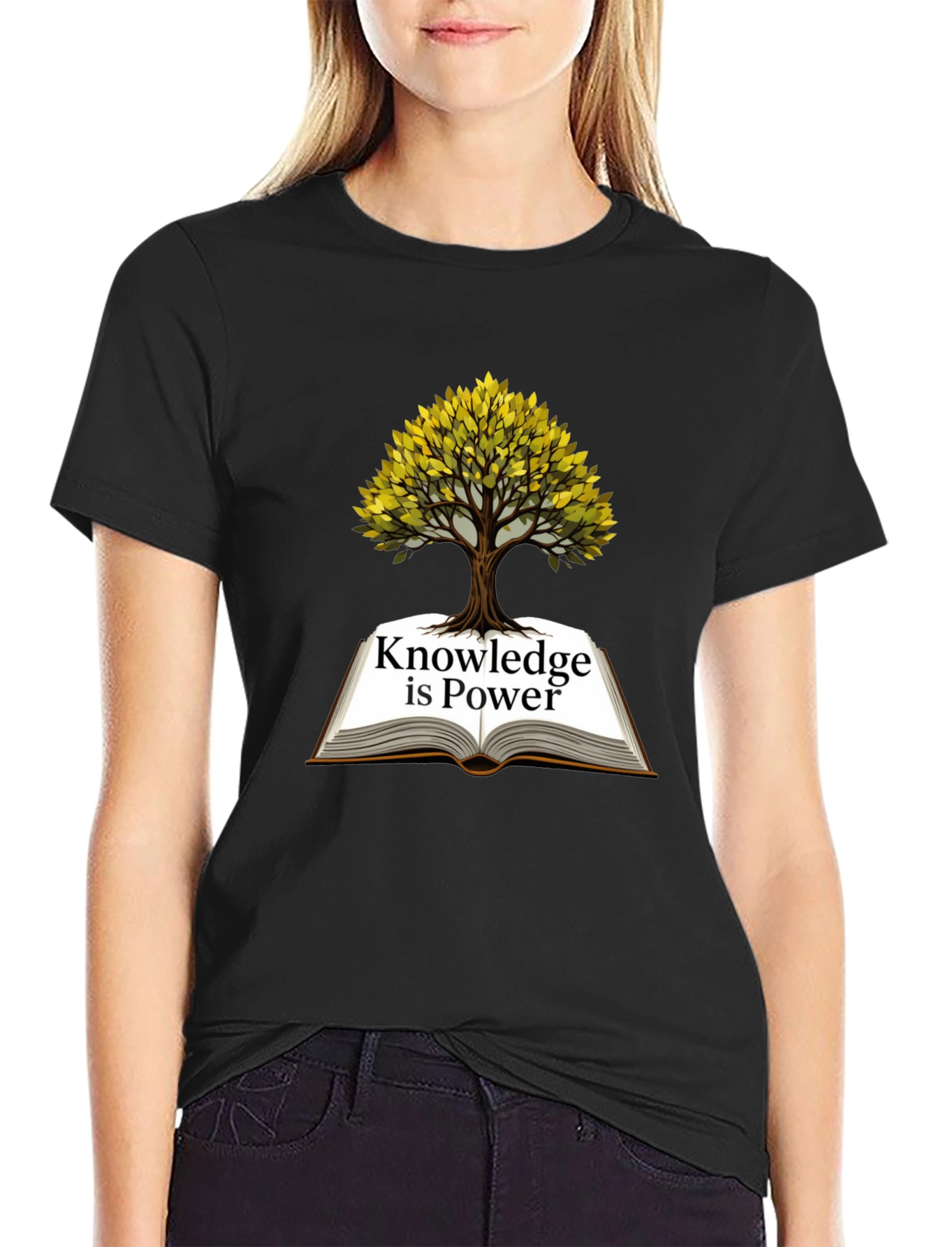 Knowledge is Power T-Shirt - Book and Tree Design