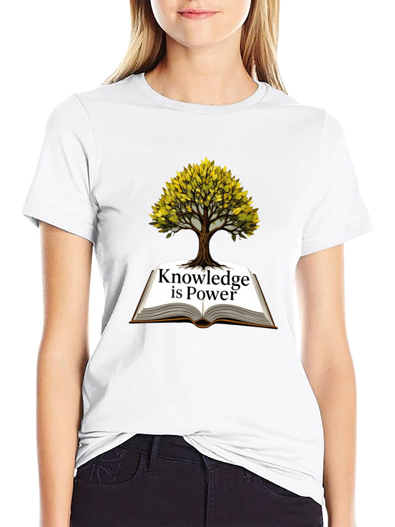 Knowledge is Power T-Shirt - Book and Tree Design