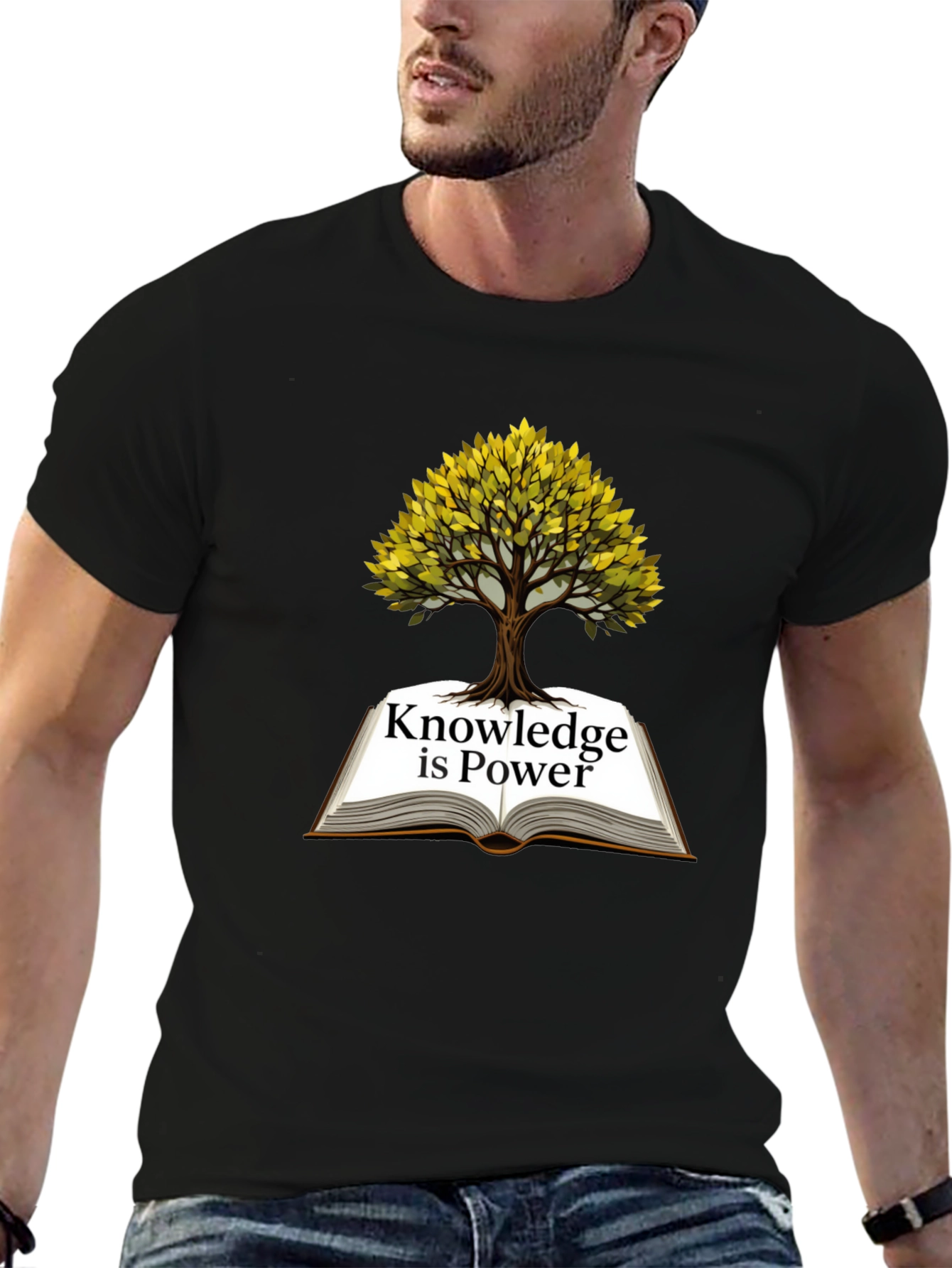 Knowledge is Power T-Shirt - Book and Tree Design