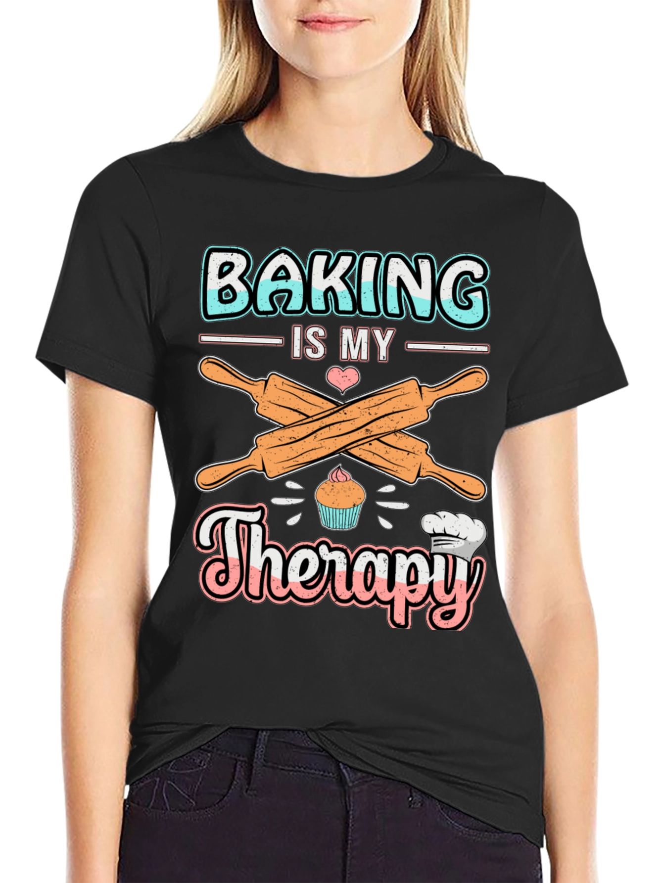 Baking is My Therapy T-Shirt: Cute Cupcake Design