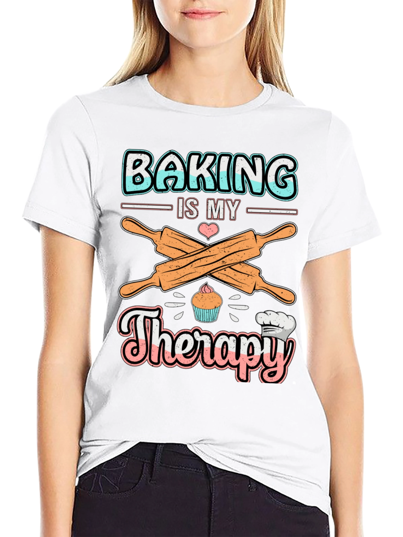 Baking is My Therapy T-Shirt: Cute Cupcake Design