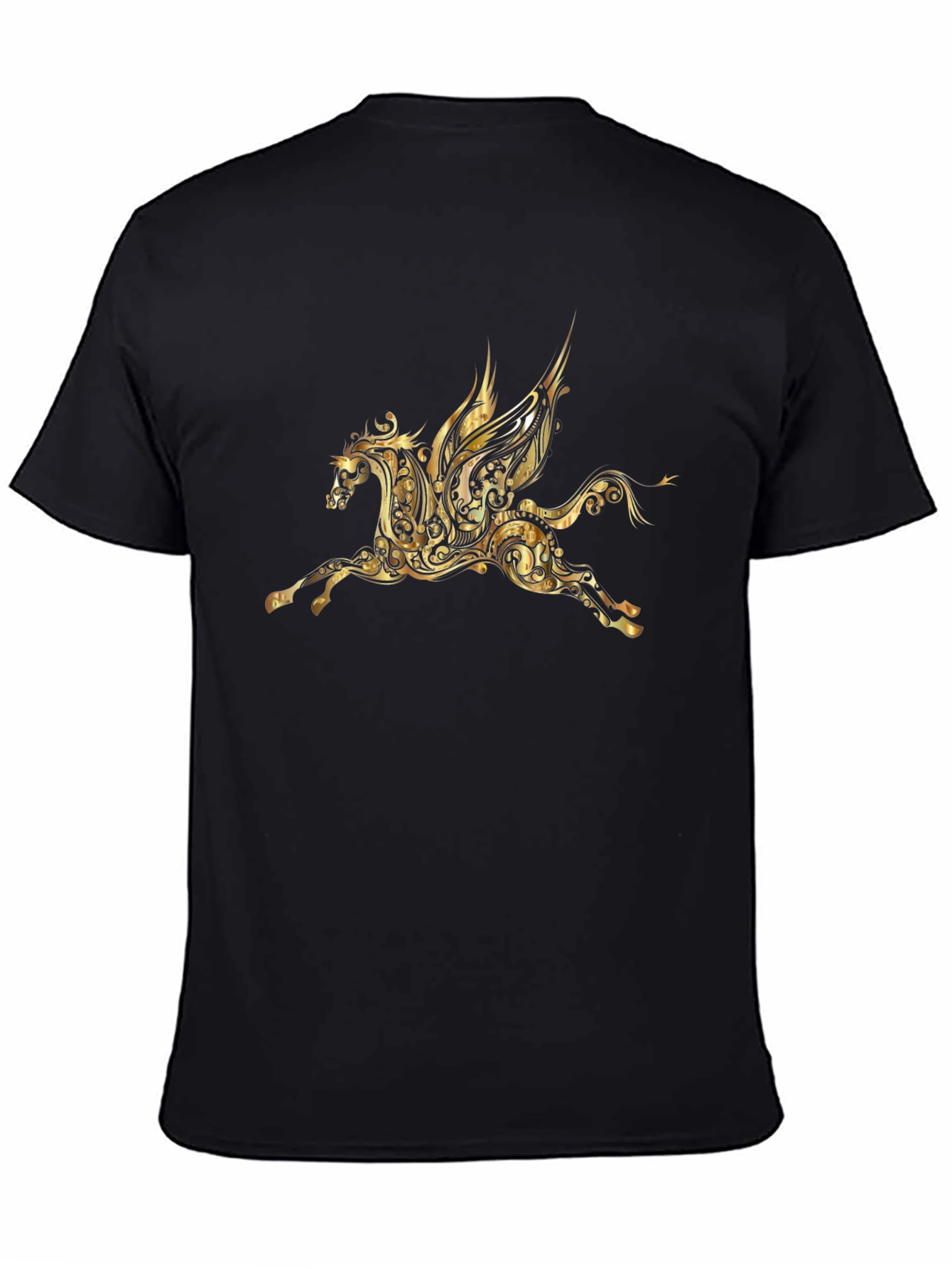 Ornate Gold Pegasus Black Tee