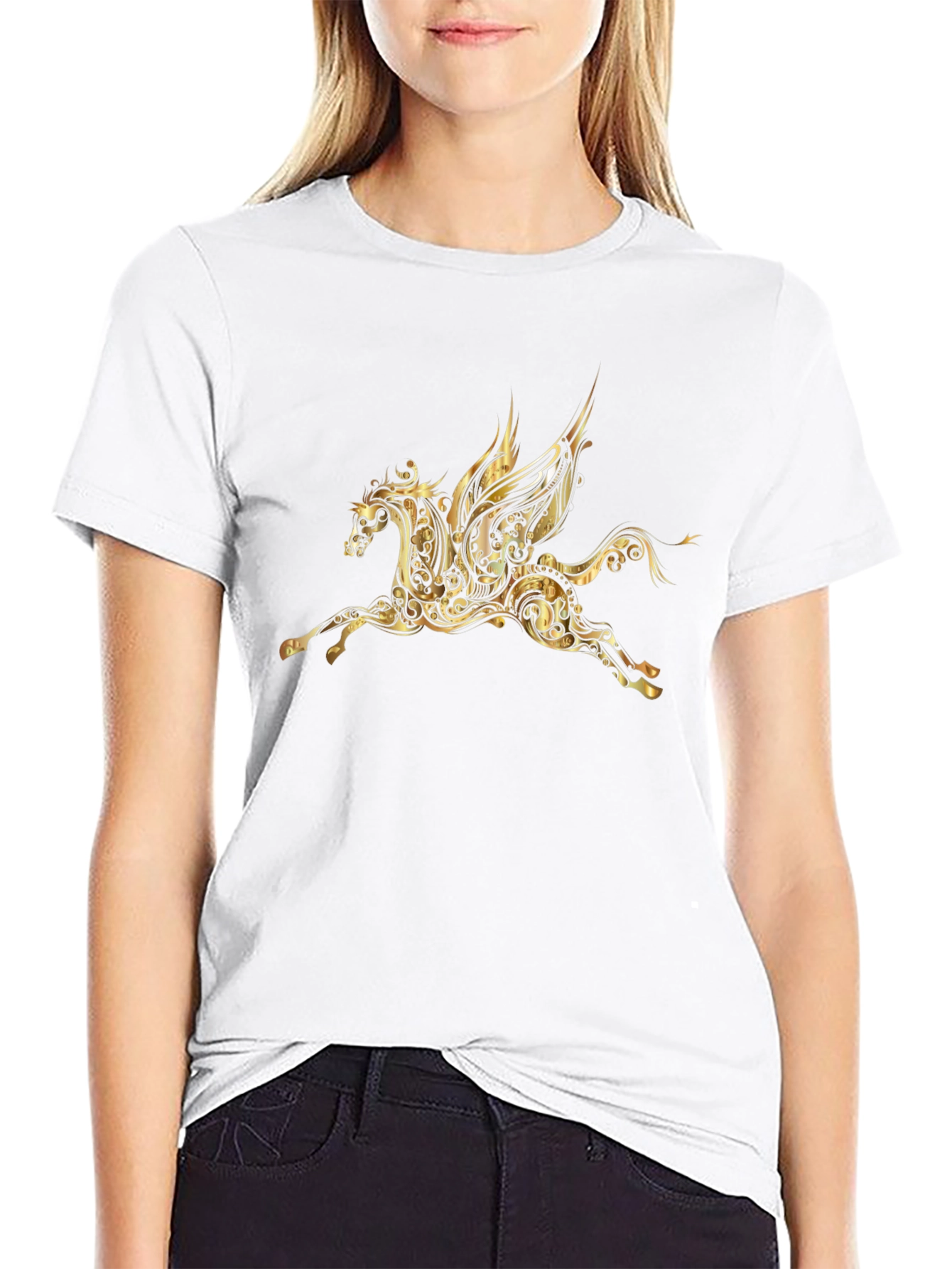 Ornate Gold Pegasus Black Tee