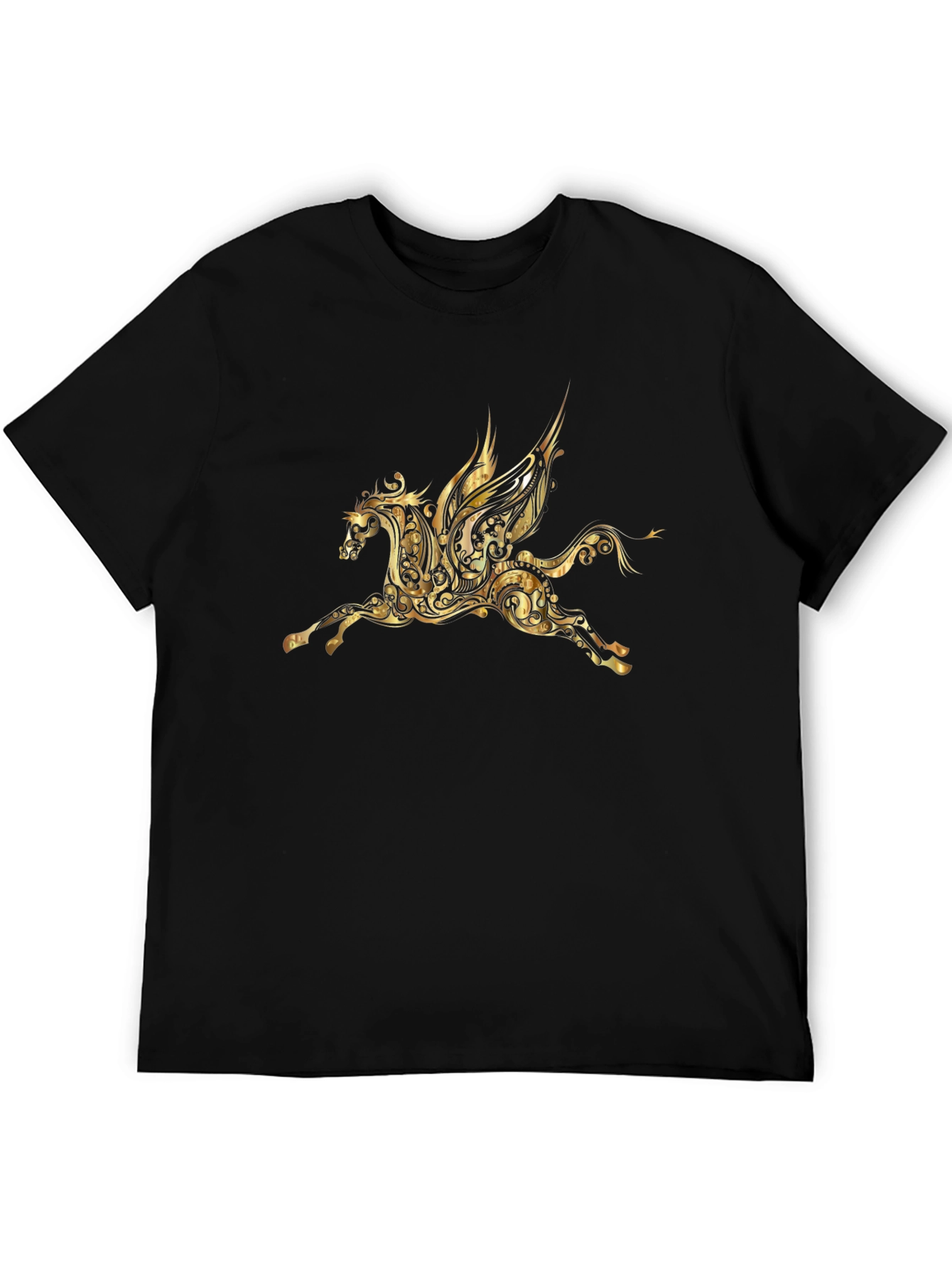 Ornate Gold Pegasus Black Tee