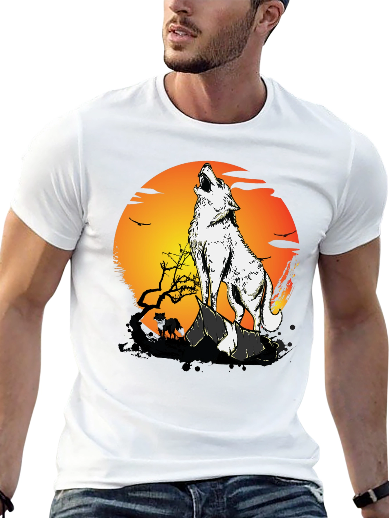 Wolf Howling at Moon Graphic Tee - Black