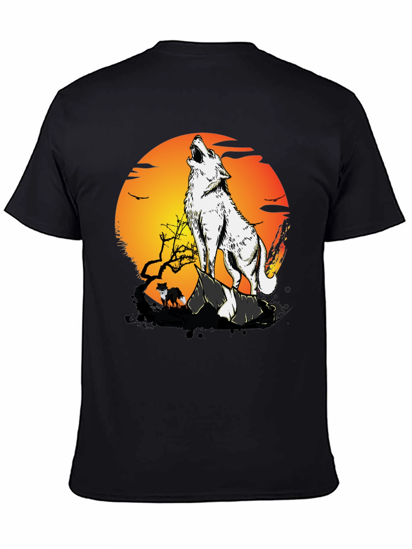 Wolf Howling at Moon Graphic Tee - Black