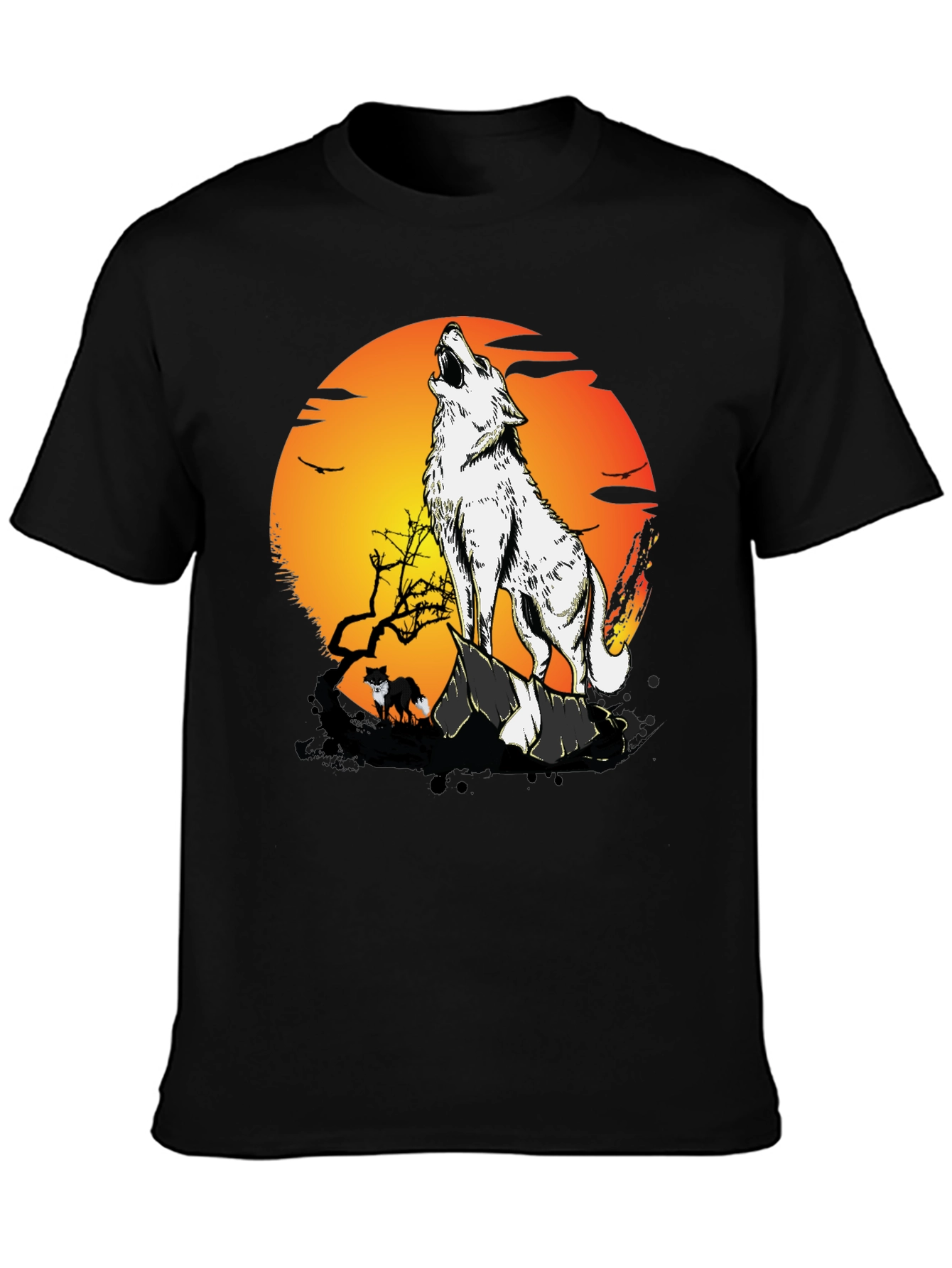 Wolf Howling at Moon Graphic Tee - Black
