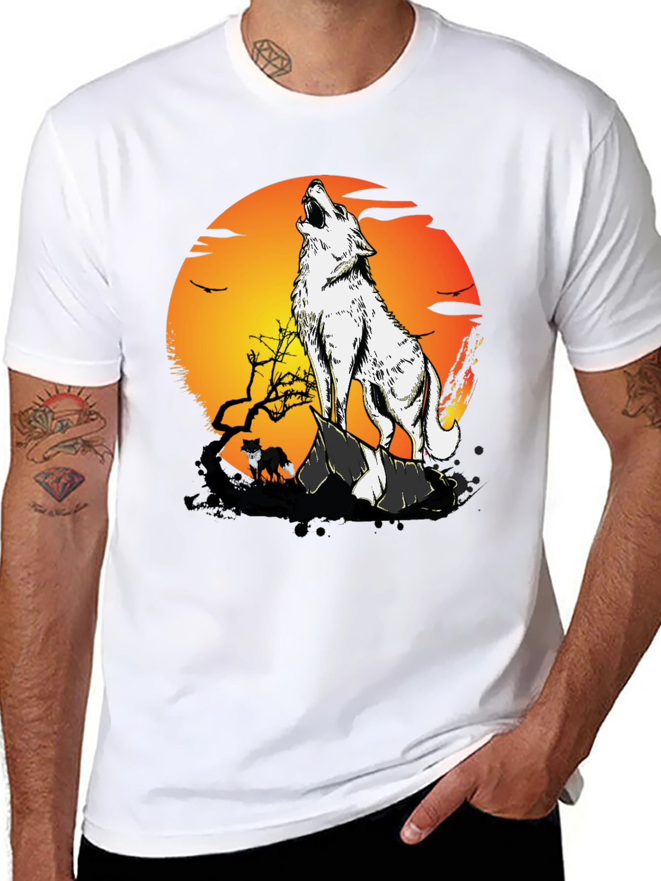 Wolf Howling at Moon Graphic Tee - Black