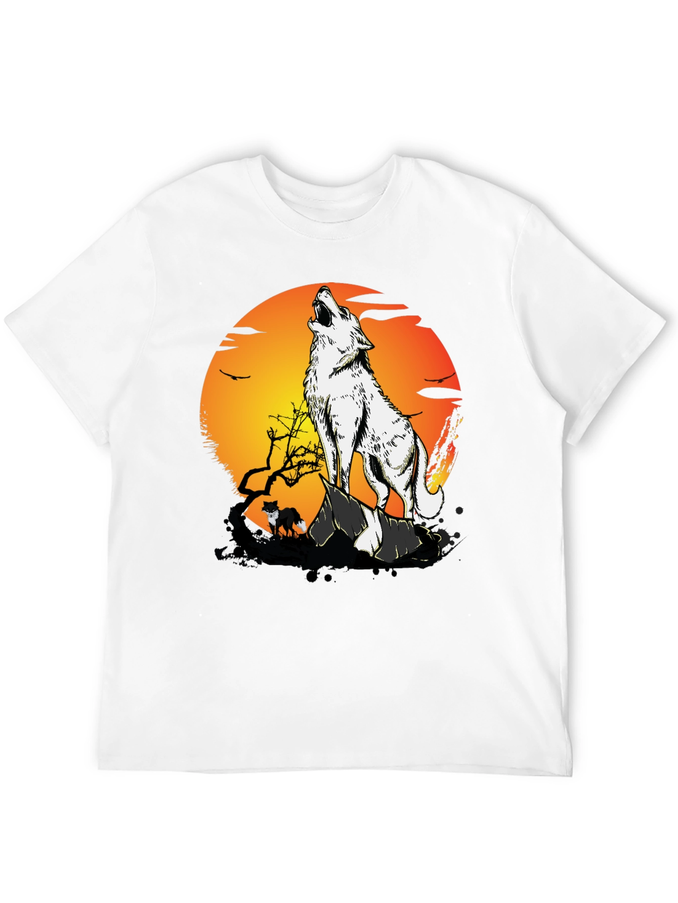 Wolf Howling at Moon Graphic Tee - Black