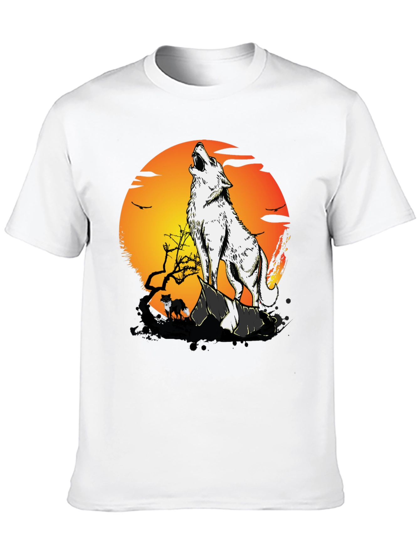 Wolf Howling at Moon Graphic Tee - Black