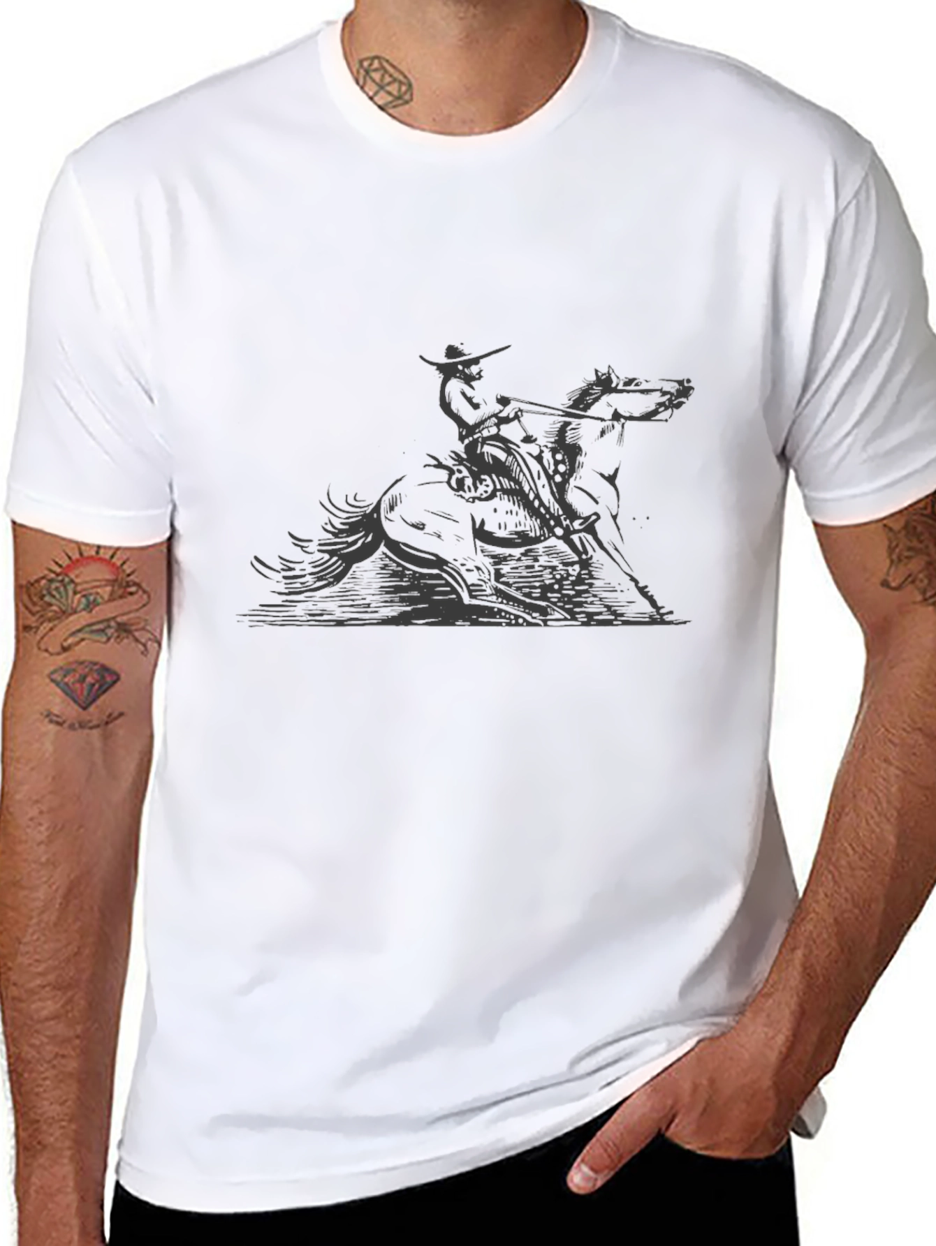 Cowboy Horseback Riding Graphic Tee - Black