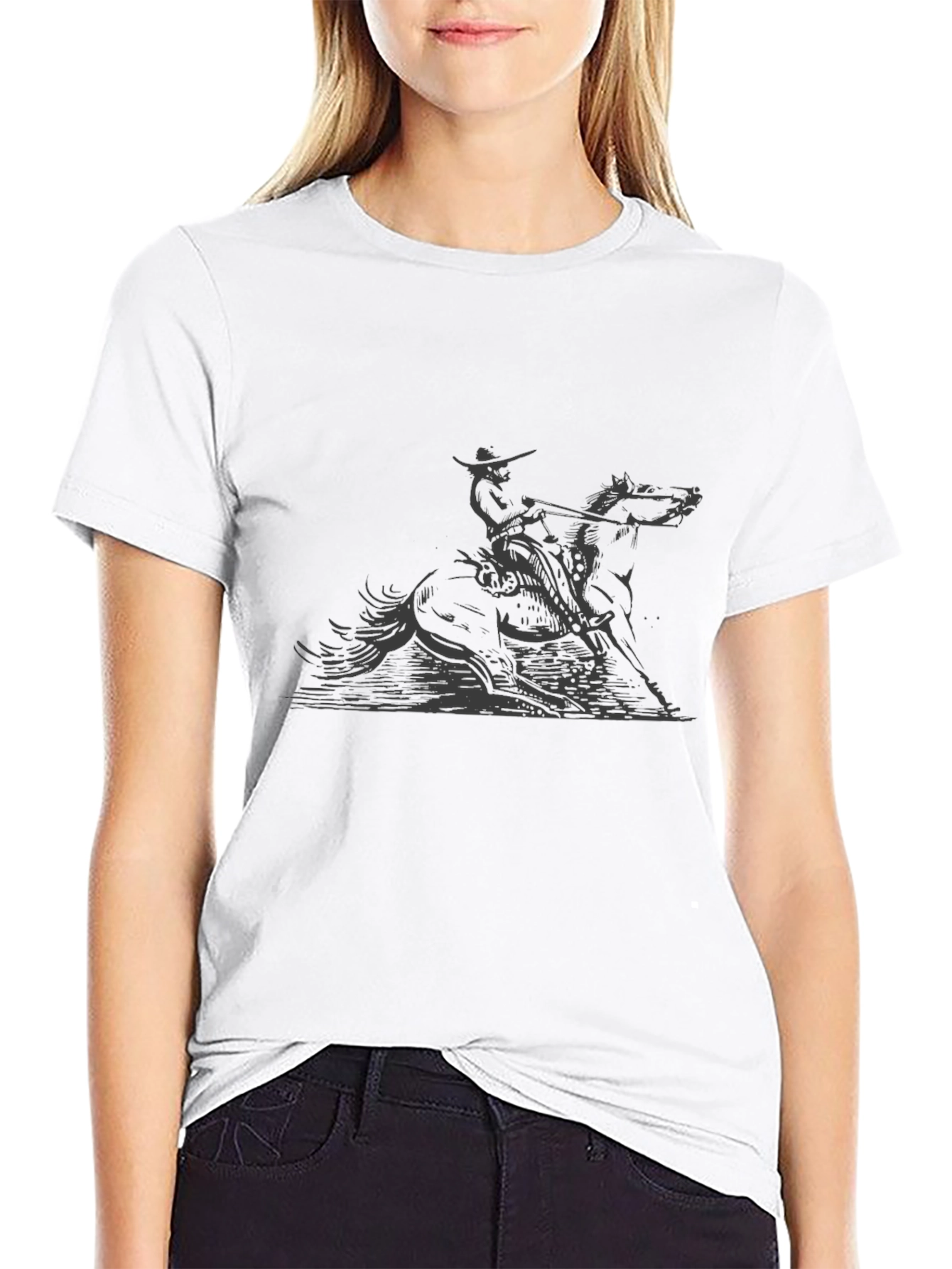 Cowboy Horseback Riding Graphic Tee - Black