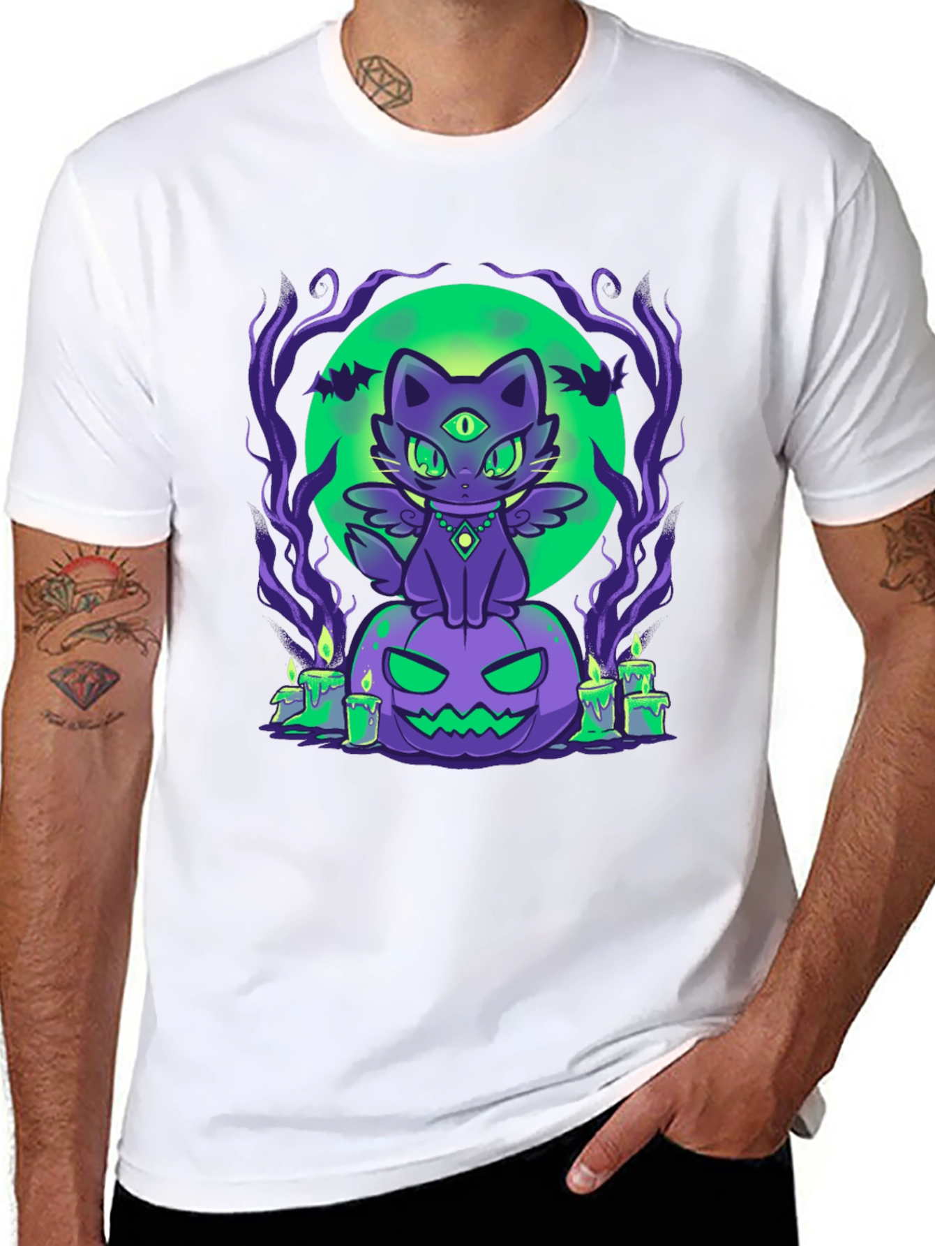 Halloween Cat on Pumpkin T-Shirt
