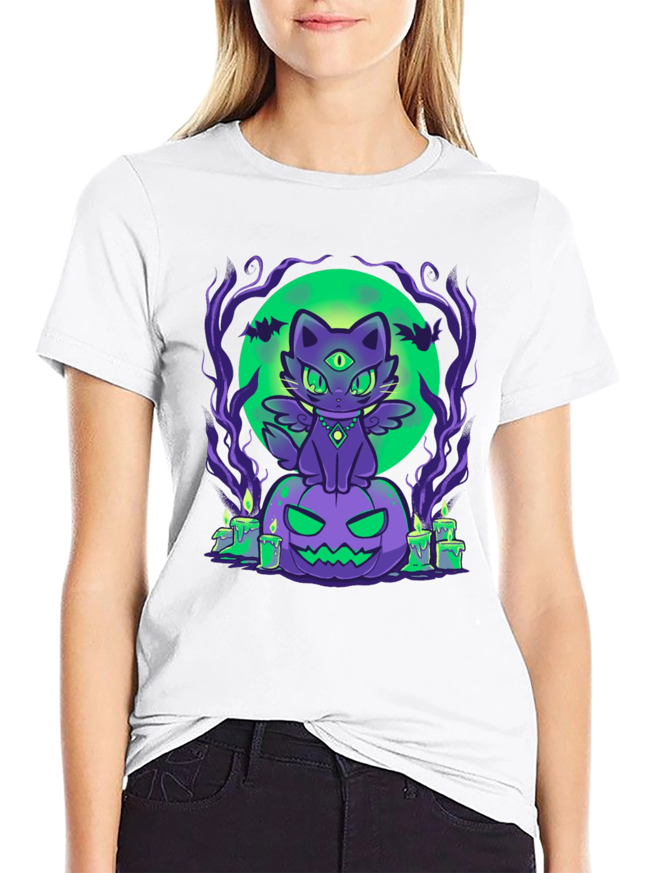 Halloween Cat on Pumpkin T-Shirt