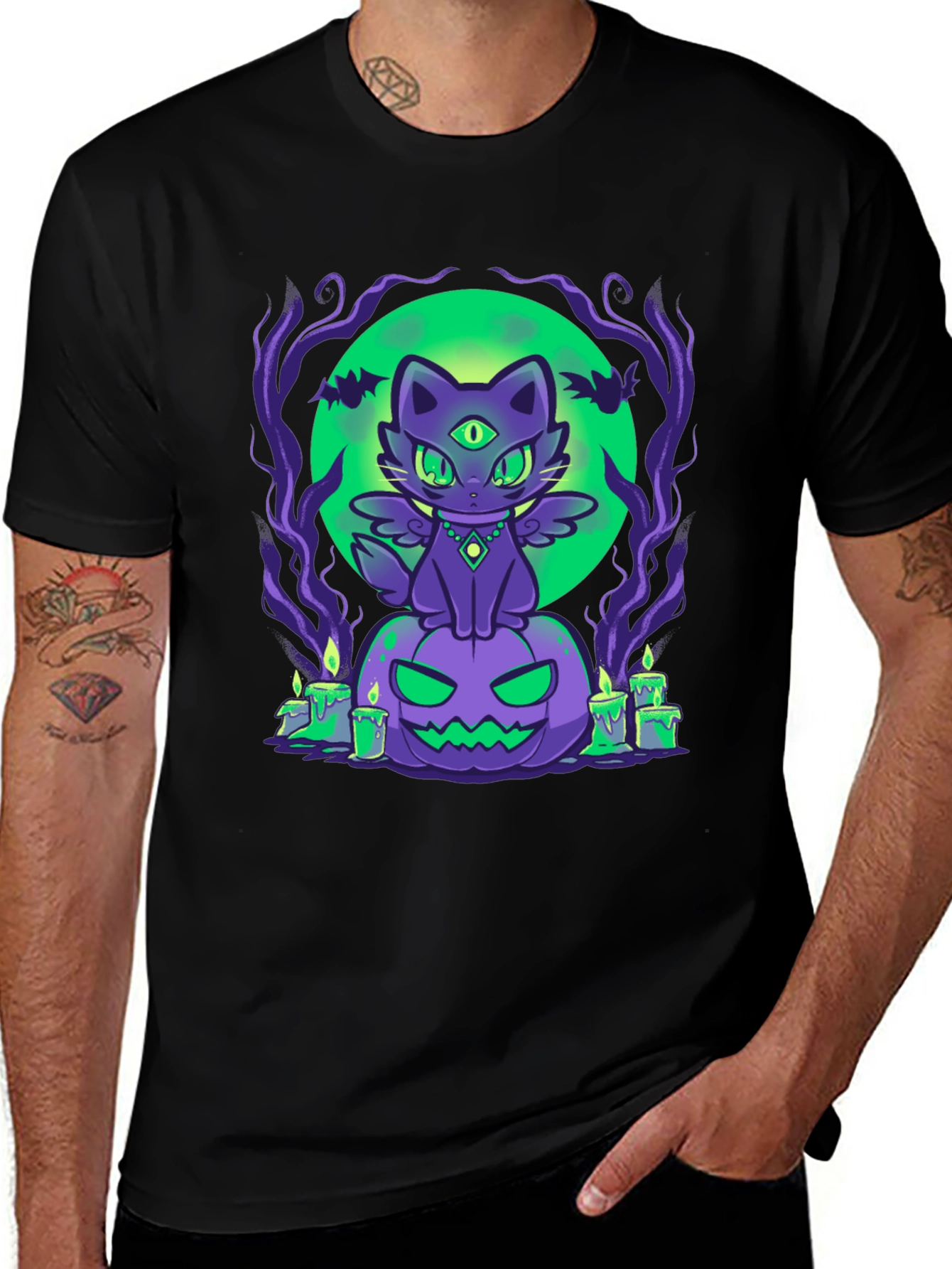 Halloween Cat on Pumpkin T-Shirt