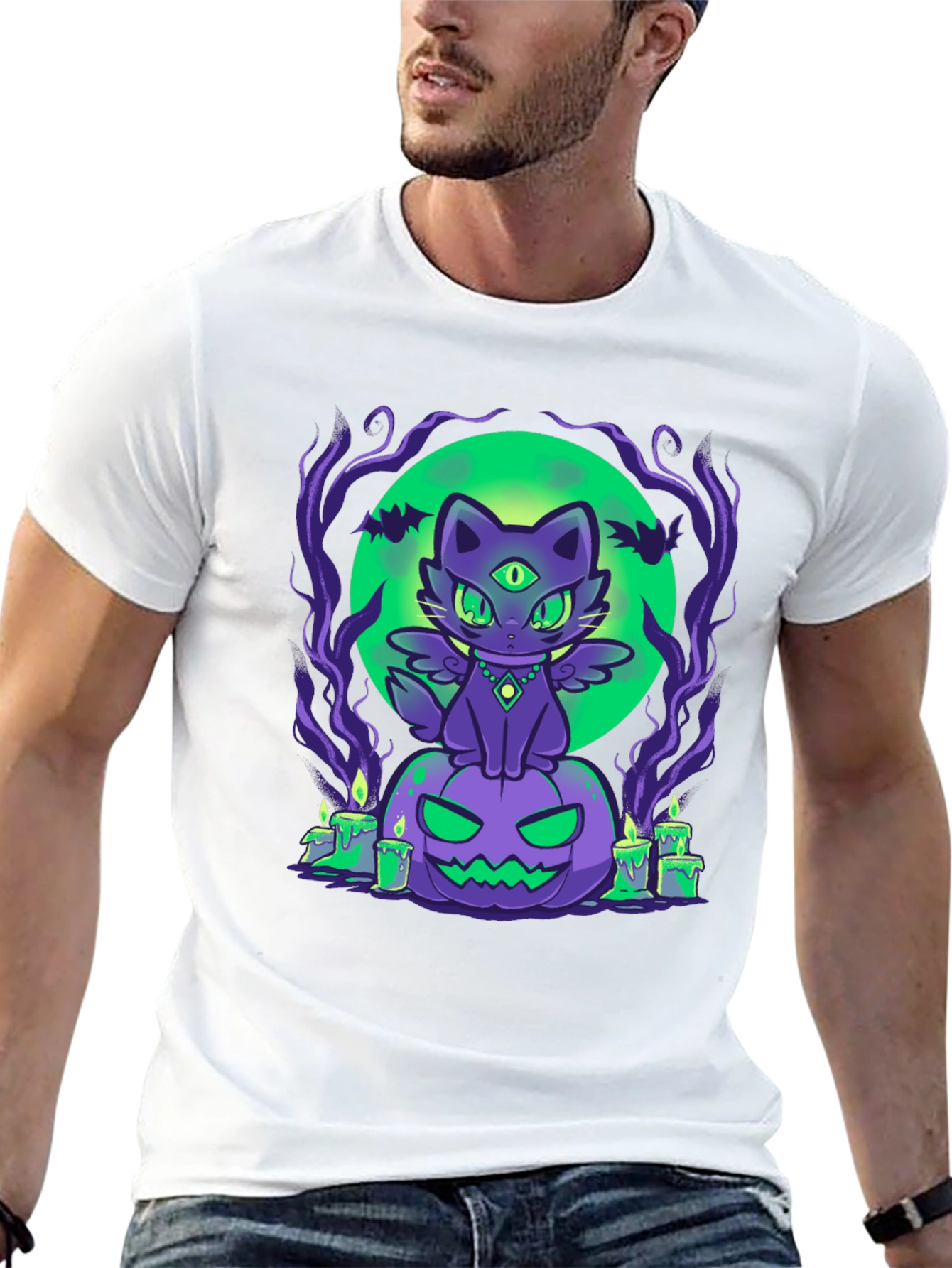 Halloween Cat on Pumpkin T-Shirt