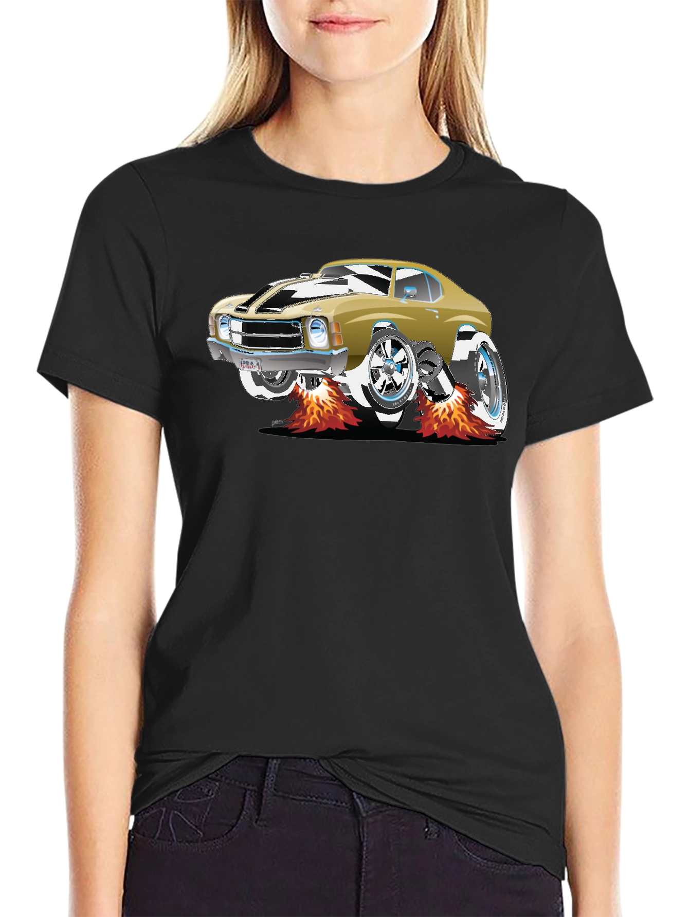 Car Graphic Tee - Black Cotton T-Shirt