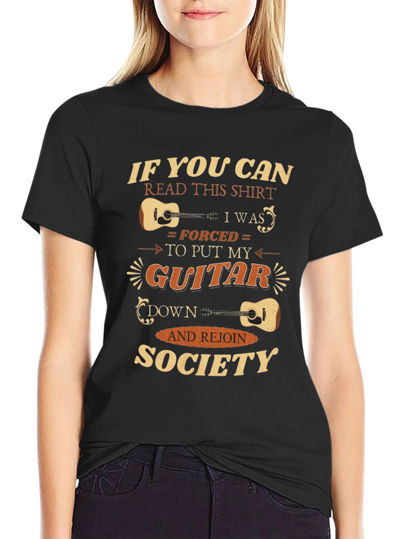 Funny Guitarist T-Shirt - Forced To Rejoin Society
