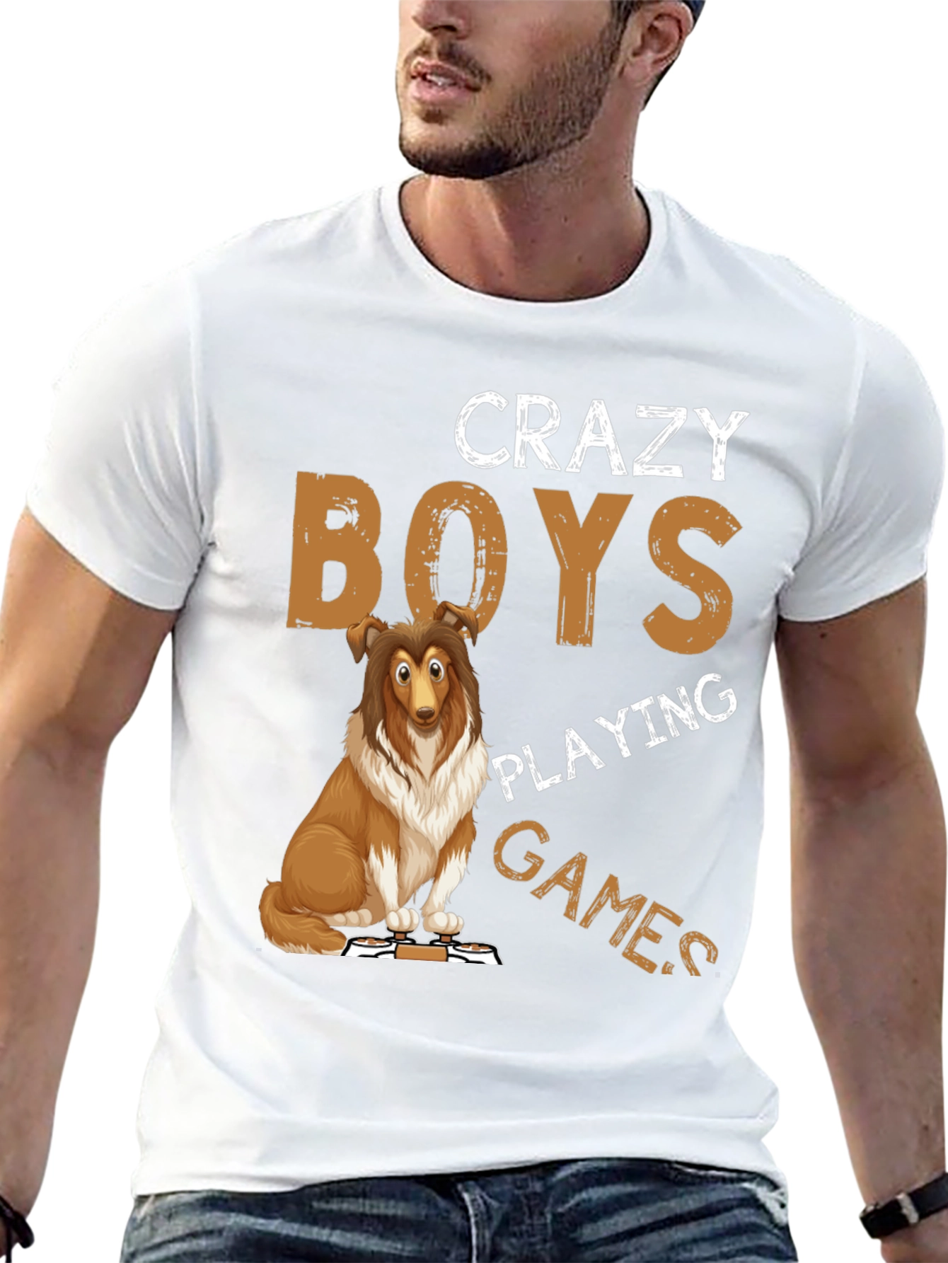 Crazy Boys Playing Games Dog T-Shirt