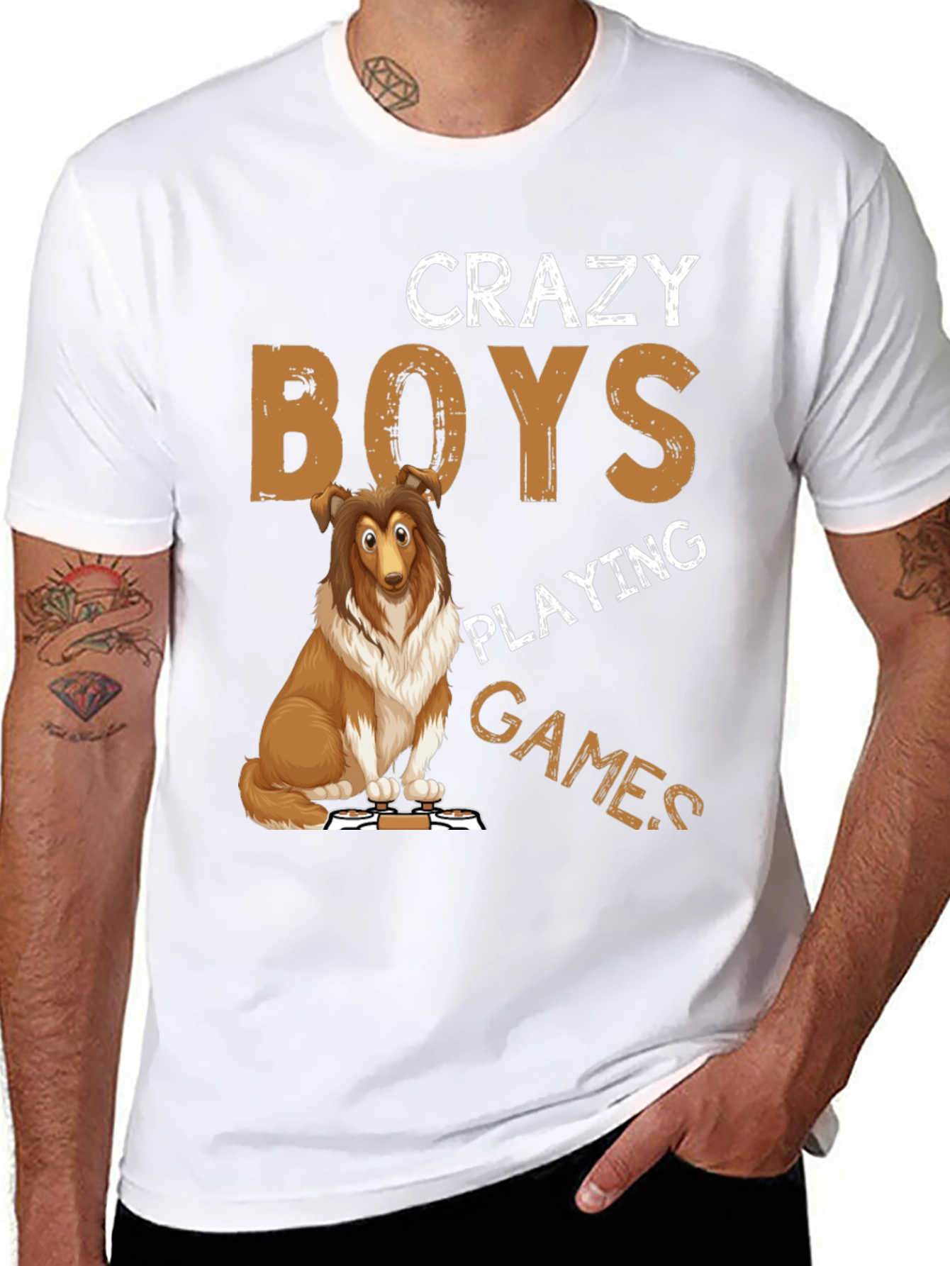Crazy Boys Playing Games Dog T-Shirt