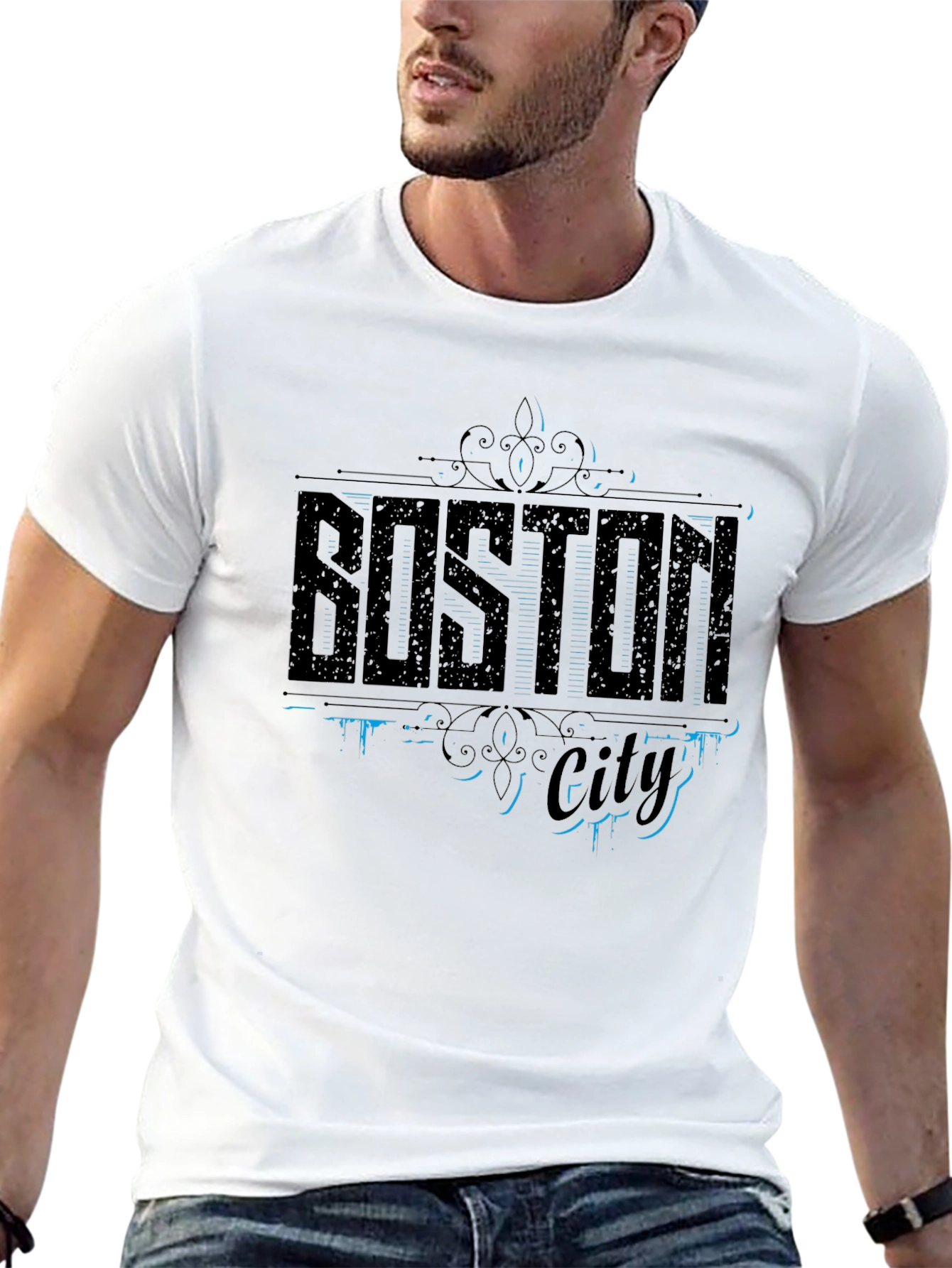 Boston City Graphic Print Mens Black T-Shirt