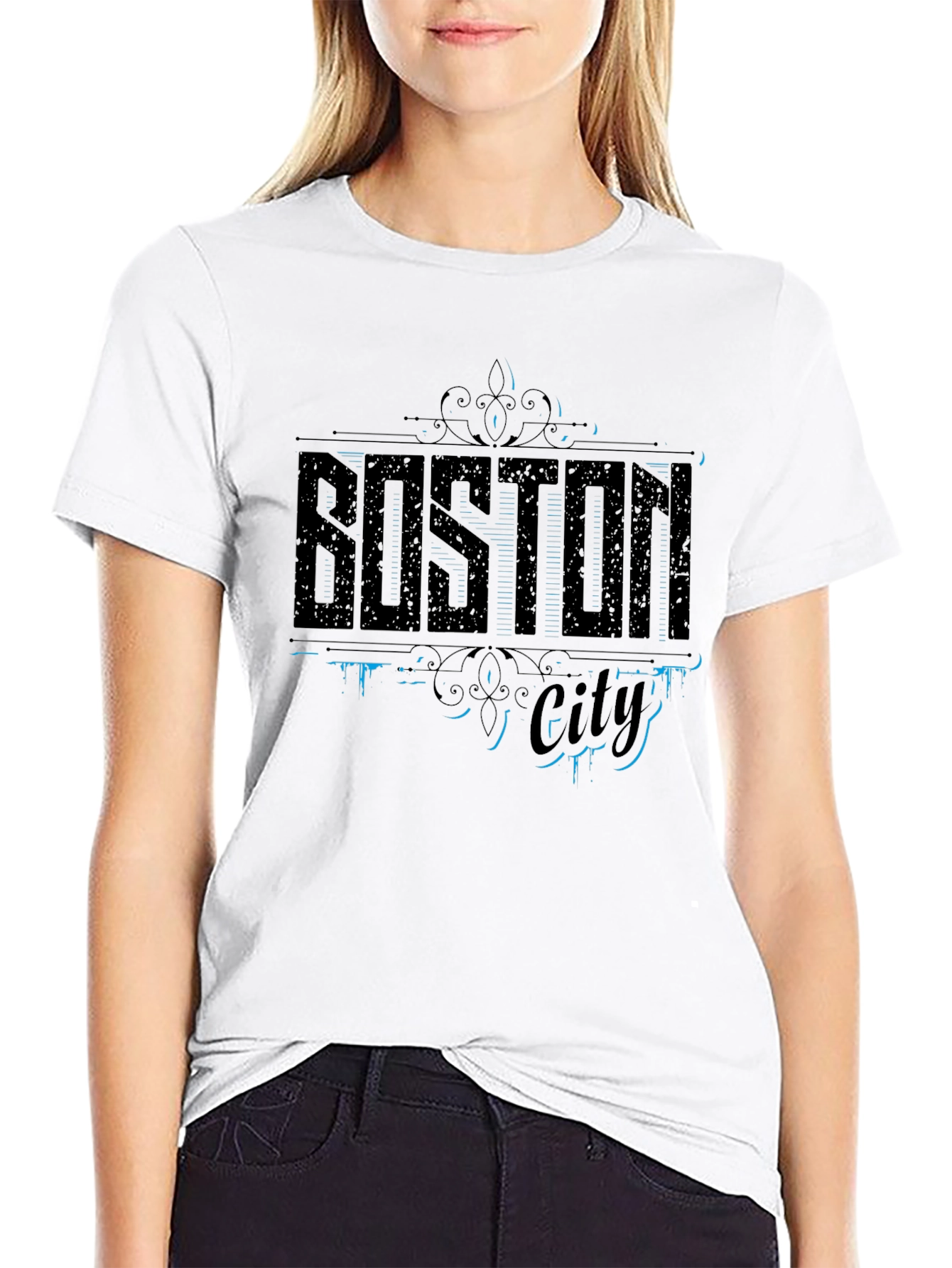 Boston City Graphic Print Mens Black T-Shirt