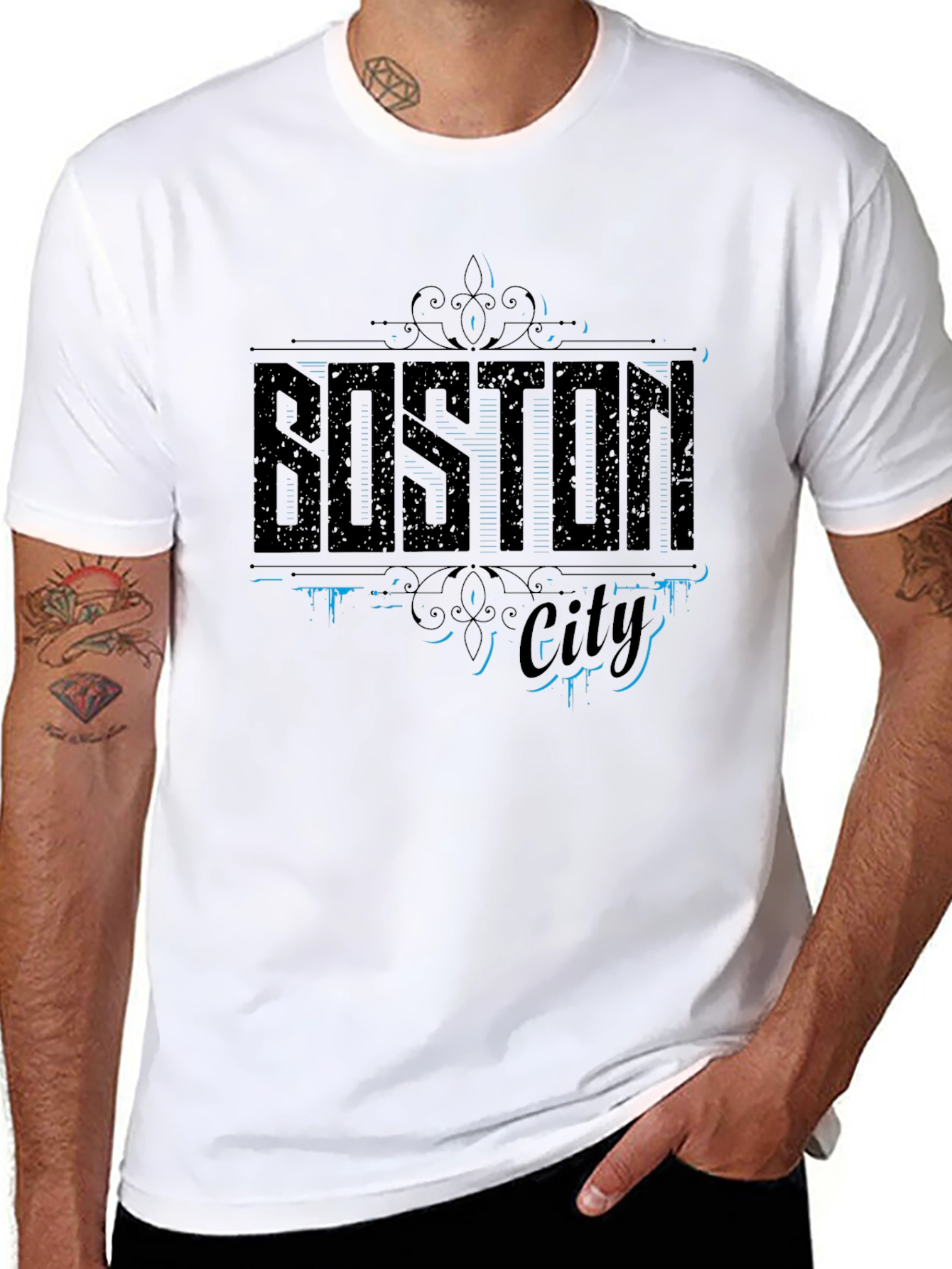 Boston City Graphic Print Mens Black T-Shirt