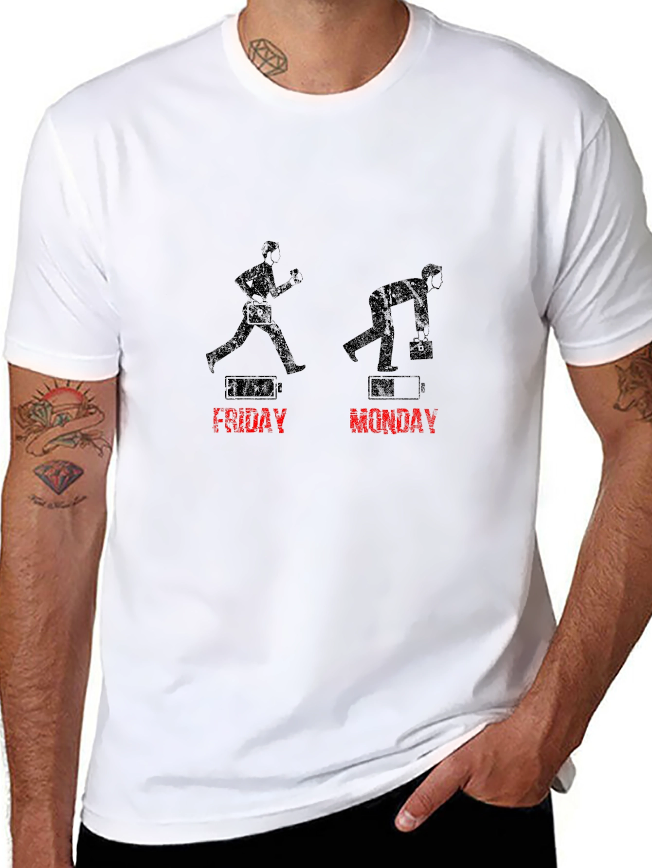 Friday vs Monday T-Shirt - Battery Life Funny Tee