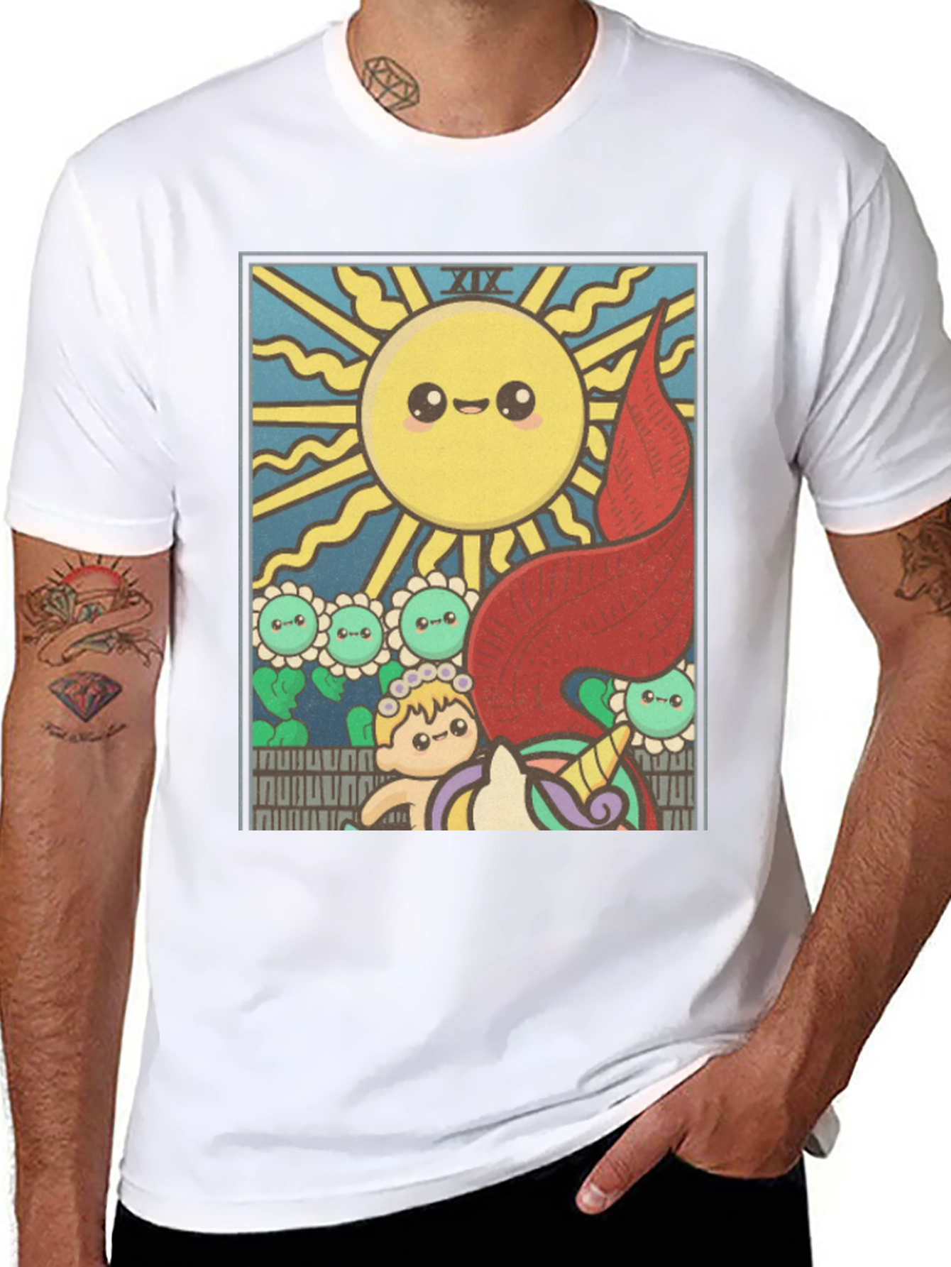 Kawaii Tarot Card Sun Graphic T-Shirt