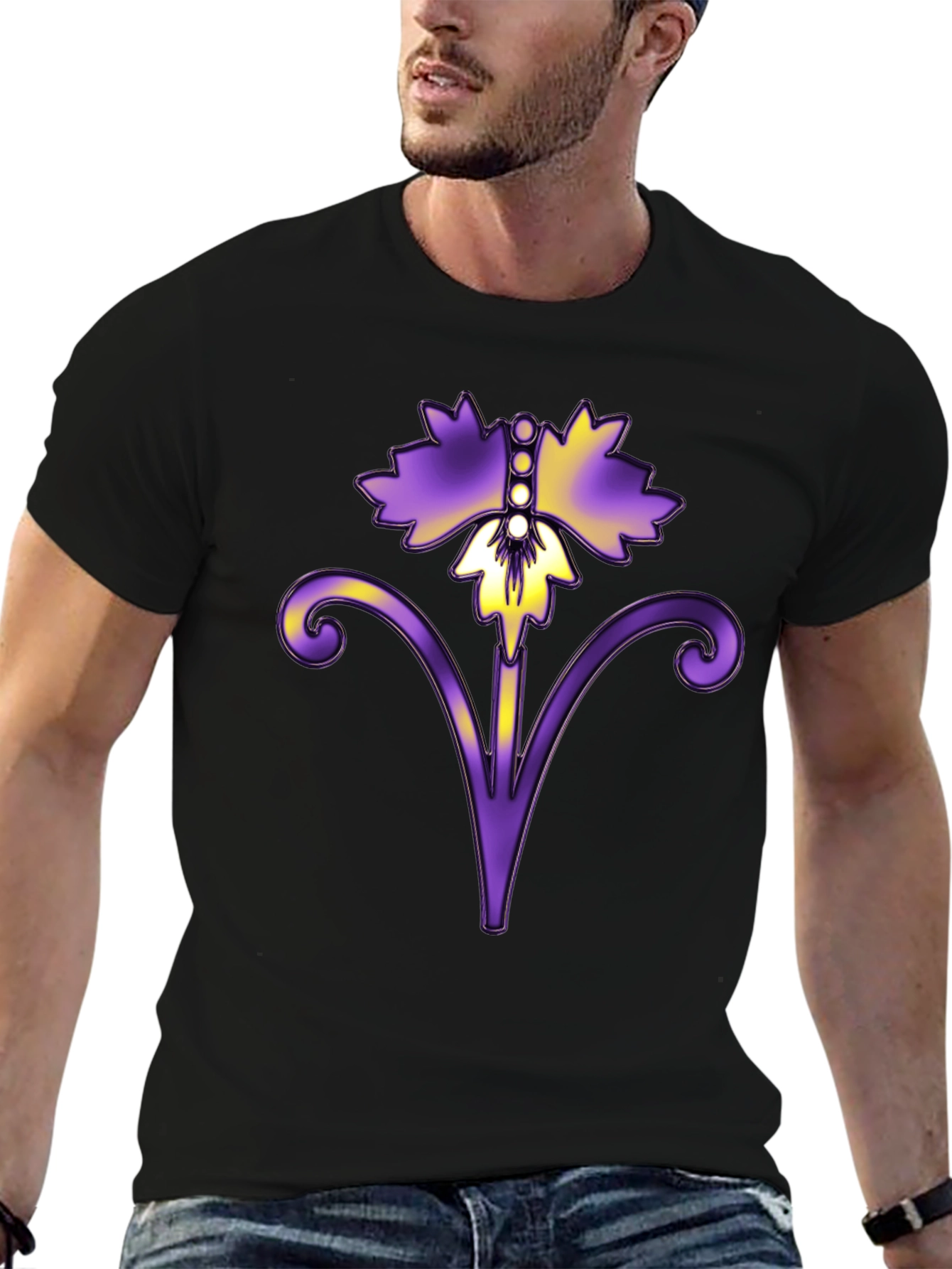 Floral Art Black T-Shirt