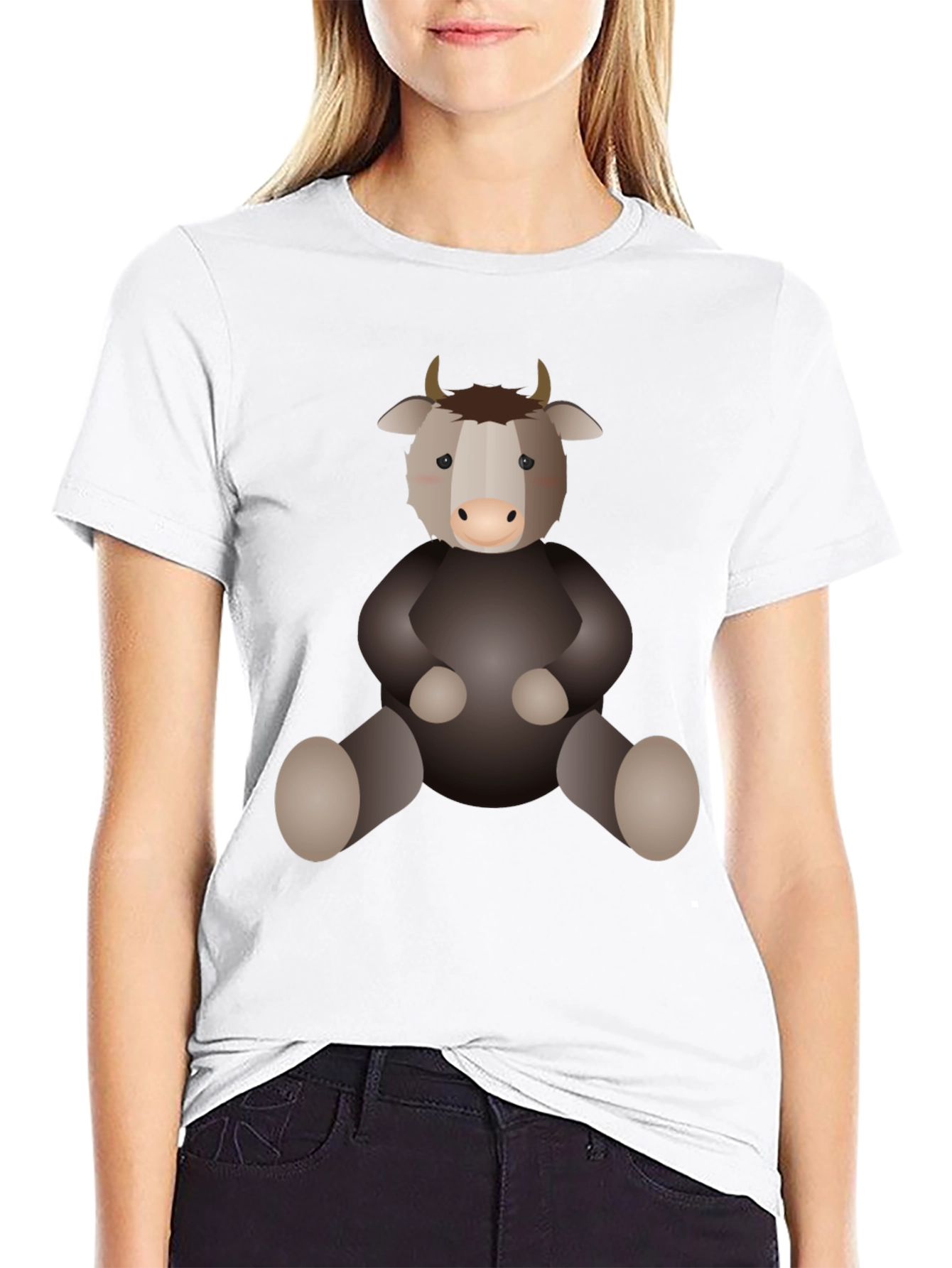 Cute Cartoon Yak Black T-Shirt
