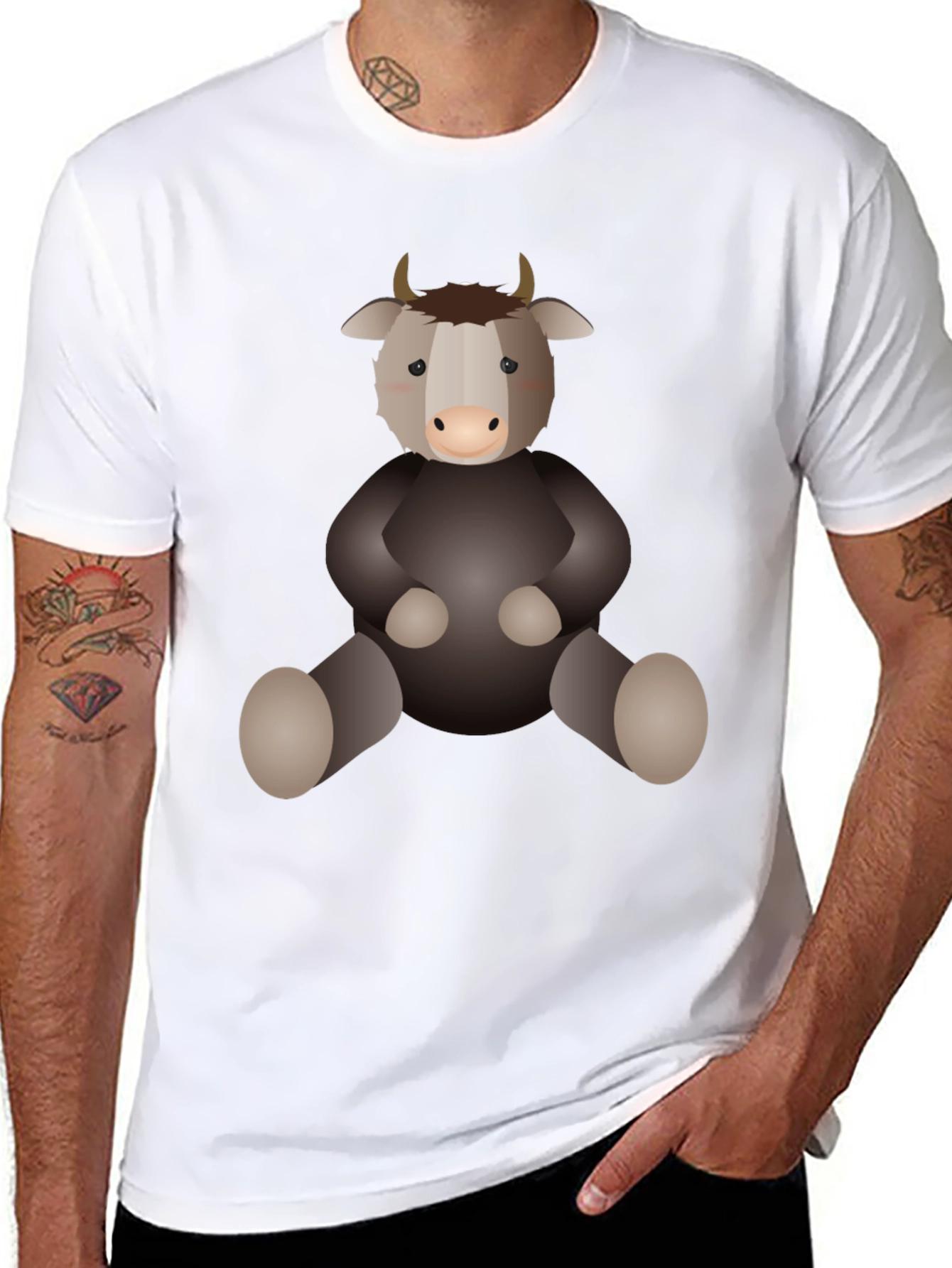 Cute Cartoon Yak Black T-Shirt