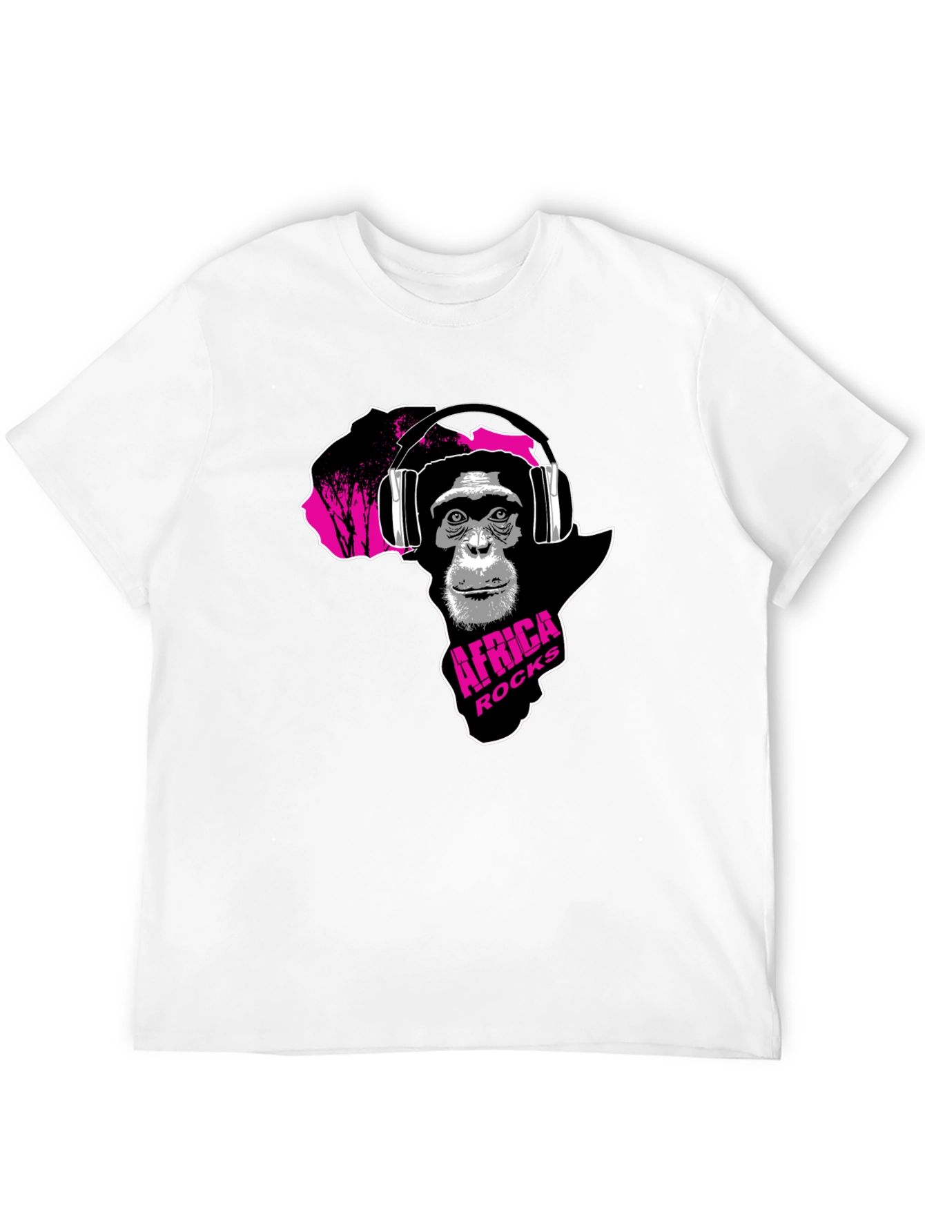 Africa Rocks Tee - Chimpanzee with Headphones Black T-Shirt