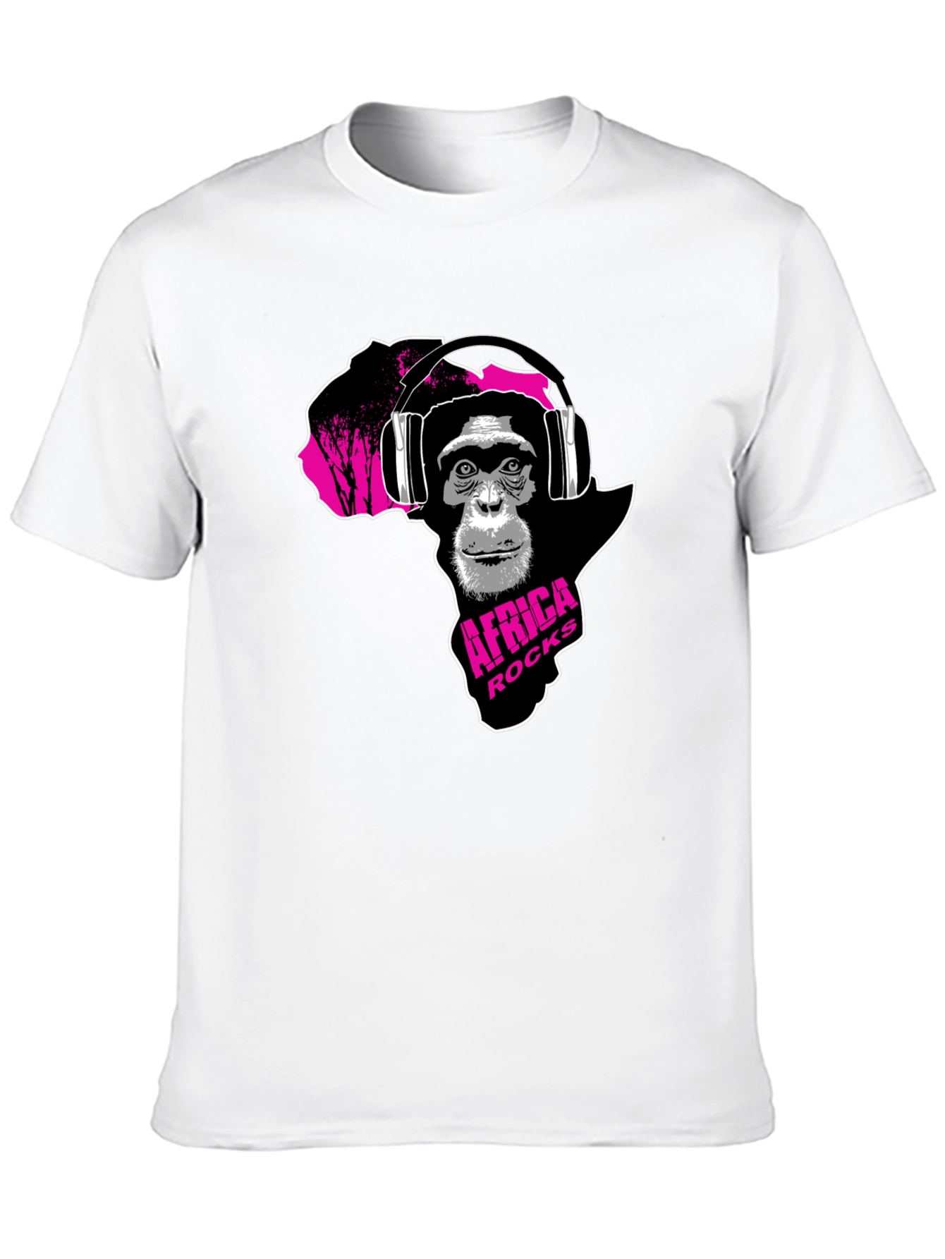 Africa Rocks Tee - Chimpanzee with Headphones Black T-Shirt