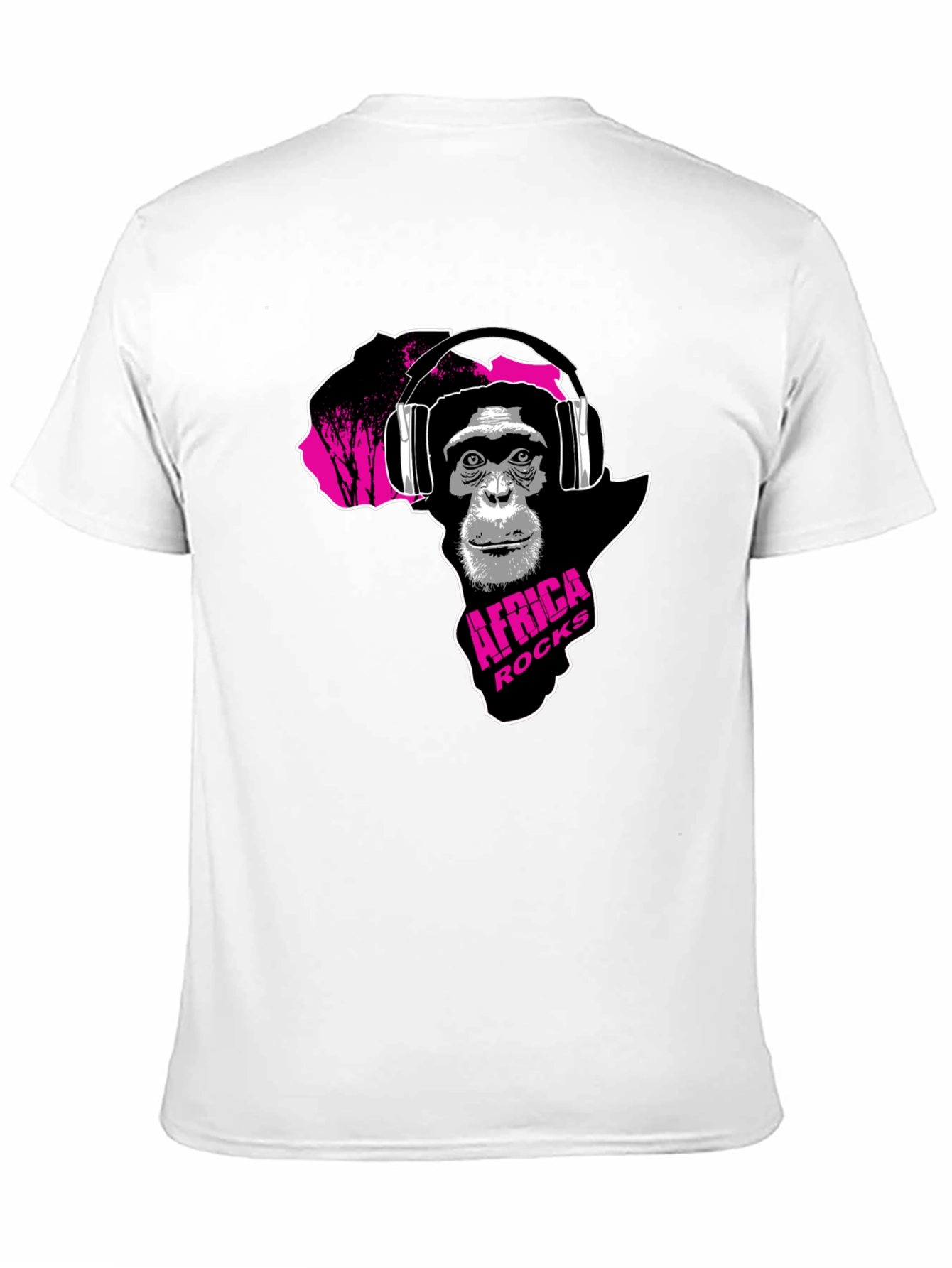 Africa Rocks Tee - Chimpanzee with Headphones Black T-Shirt