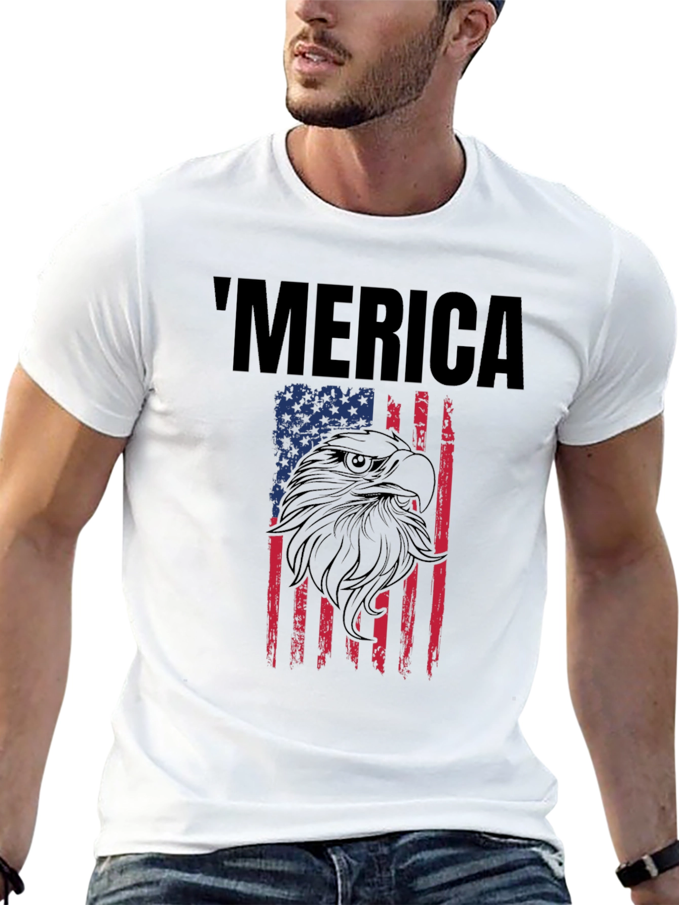 Patriotic Merica Eagle Flag Graphic T-Shirt