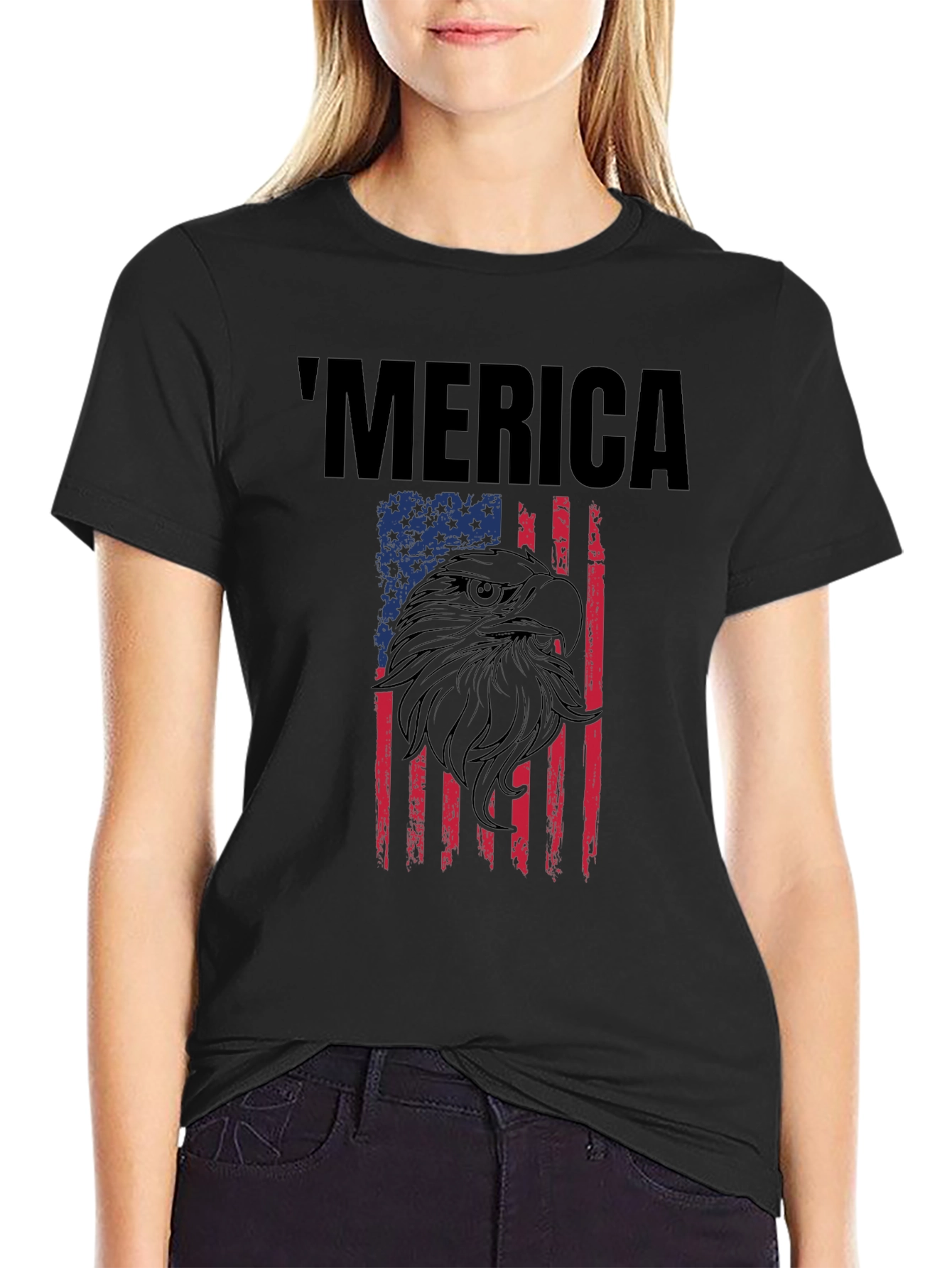 Patriotic Merica Eagle Flag Graphic T-Shirt
