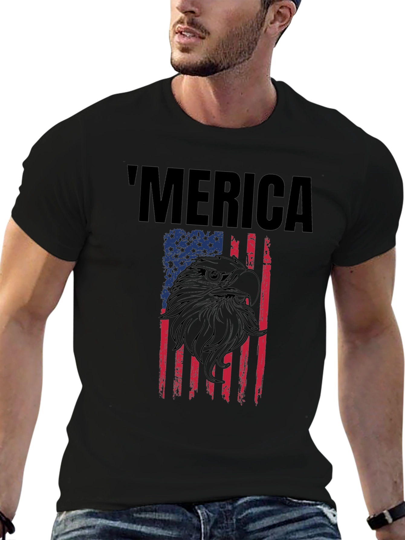 Patriotic Merica Eagle Flag Graphic T-Shirt