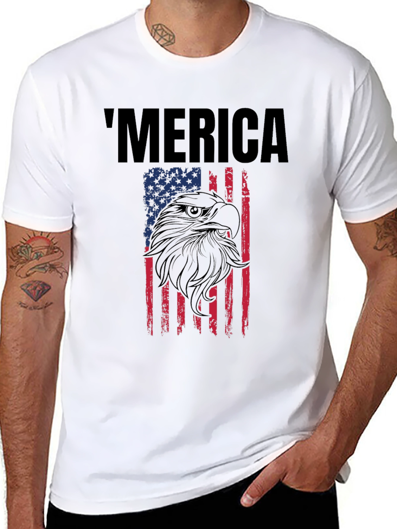 Patriotic Merica Eagle Flag Graphic T-Shirt