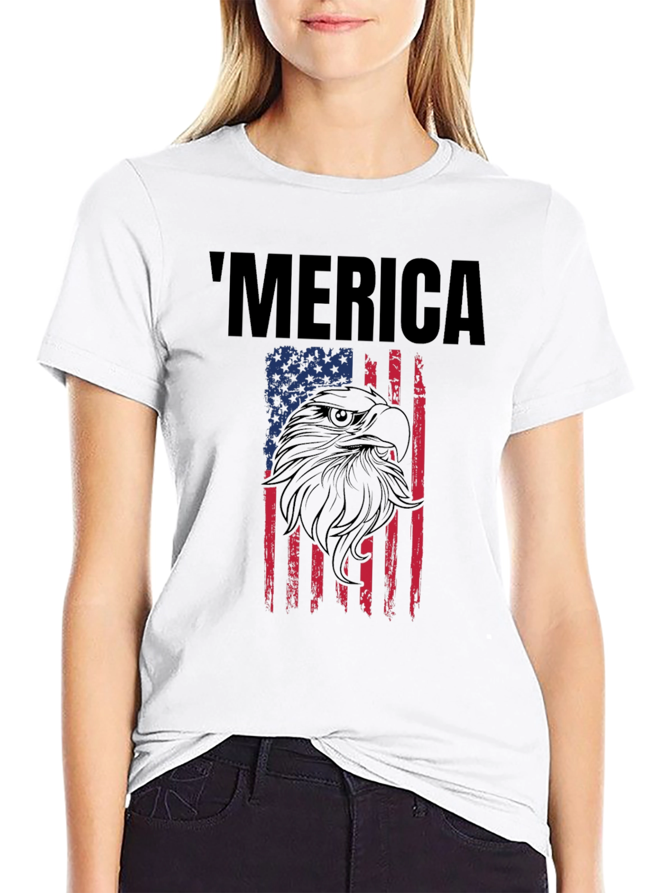 Patriotic Merica Eagle Flag Graphic T-Shirt